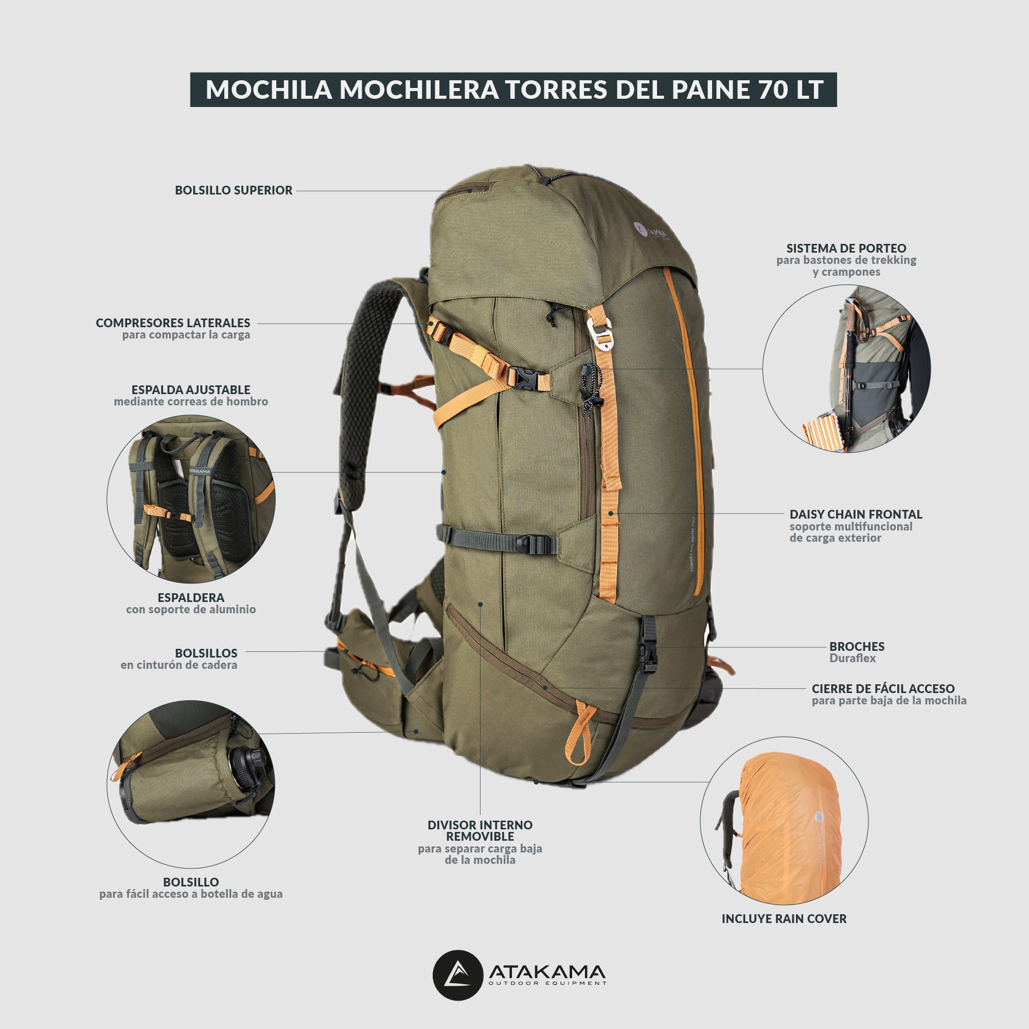 Mochila mochilera Torres del Paine 70 lt