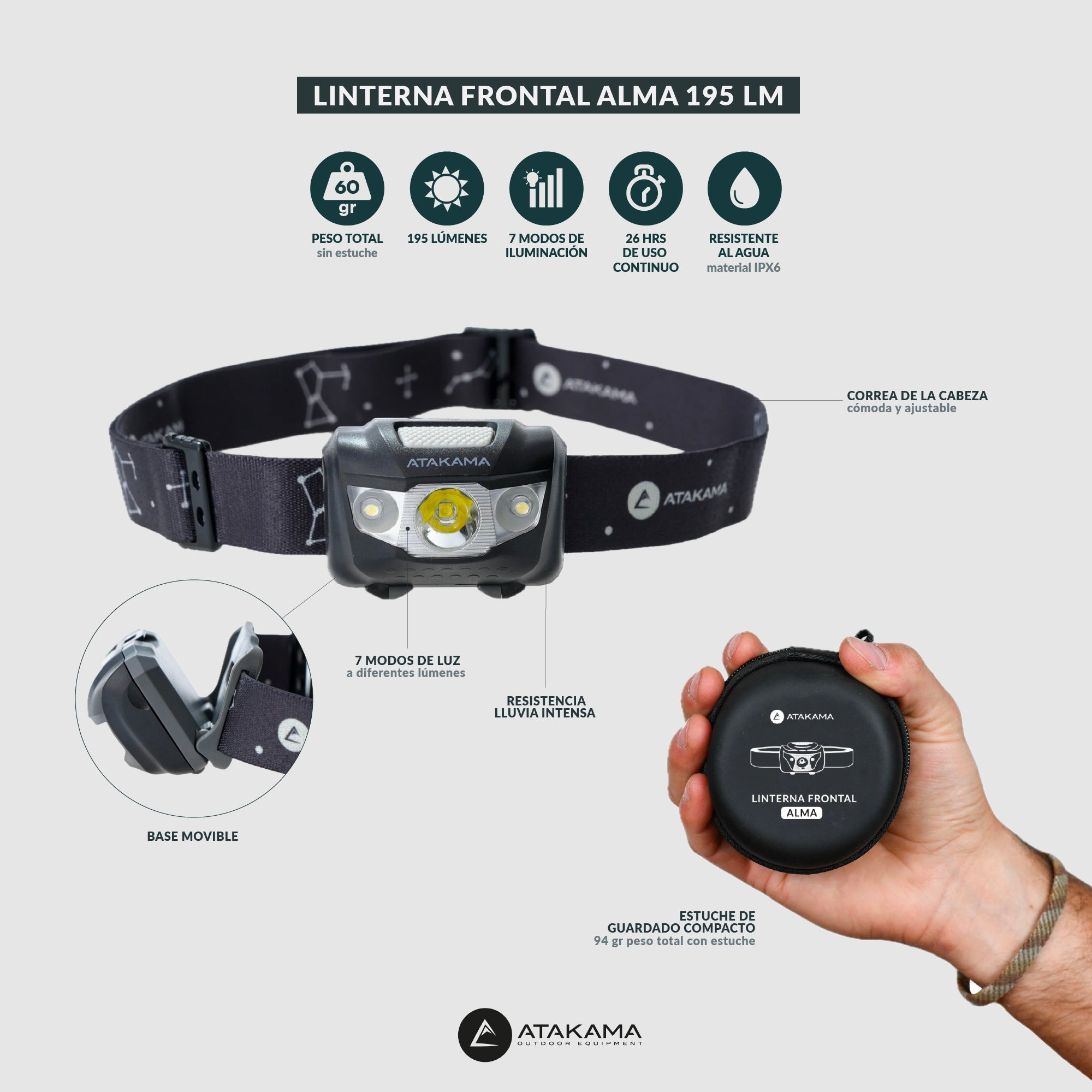 Linterna Frontal Alma 195lm Atakama Outdoor