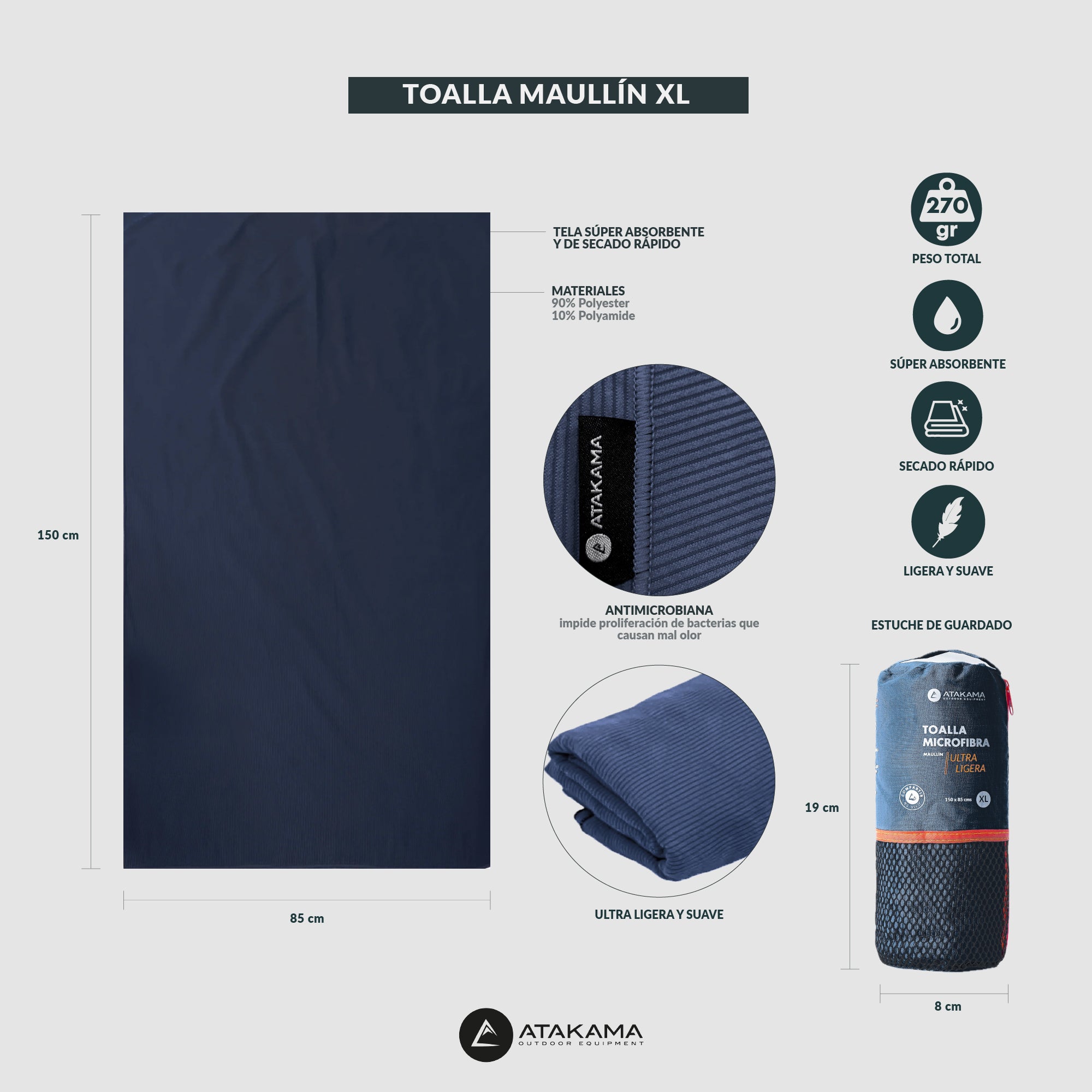 Toalla Microfibra Maullín XL Azul Marino