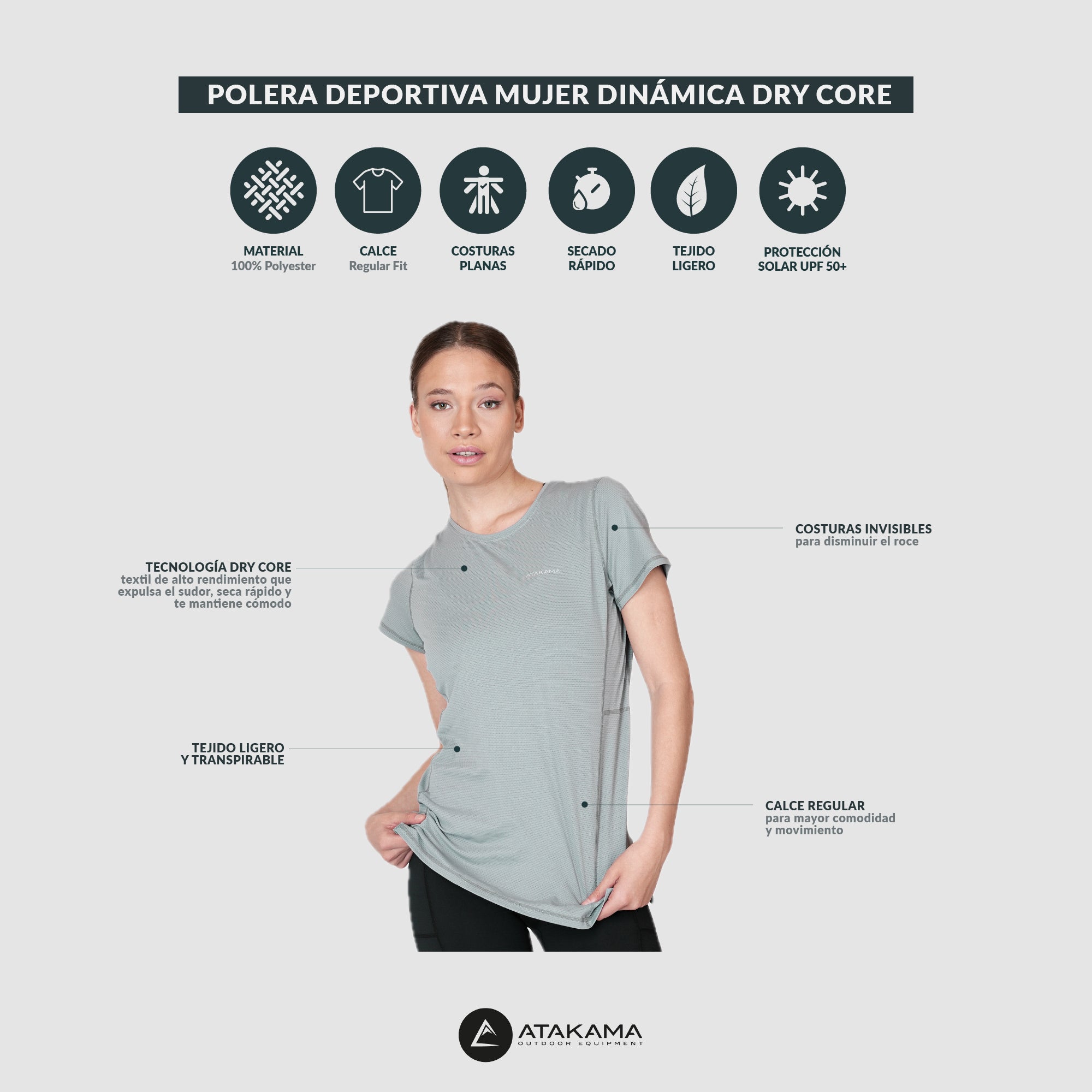 Polera deportiva Mujer Dinámica Dry Core Gris