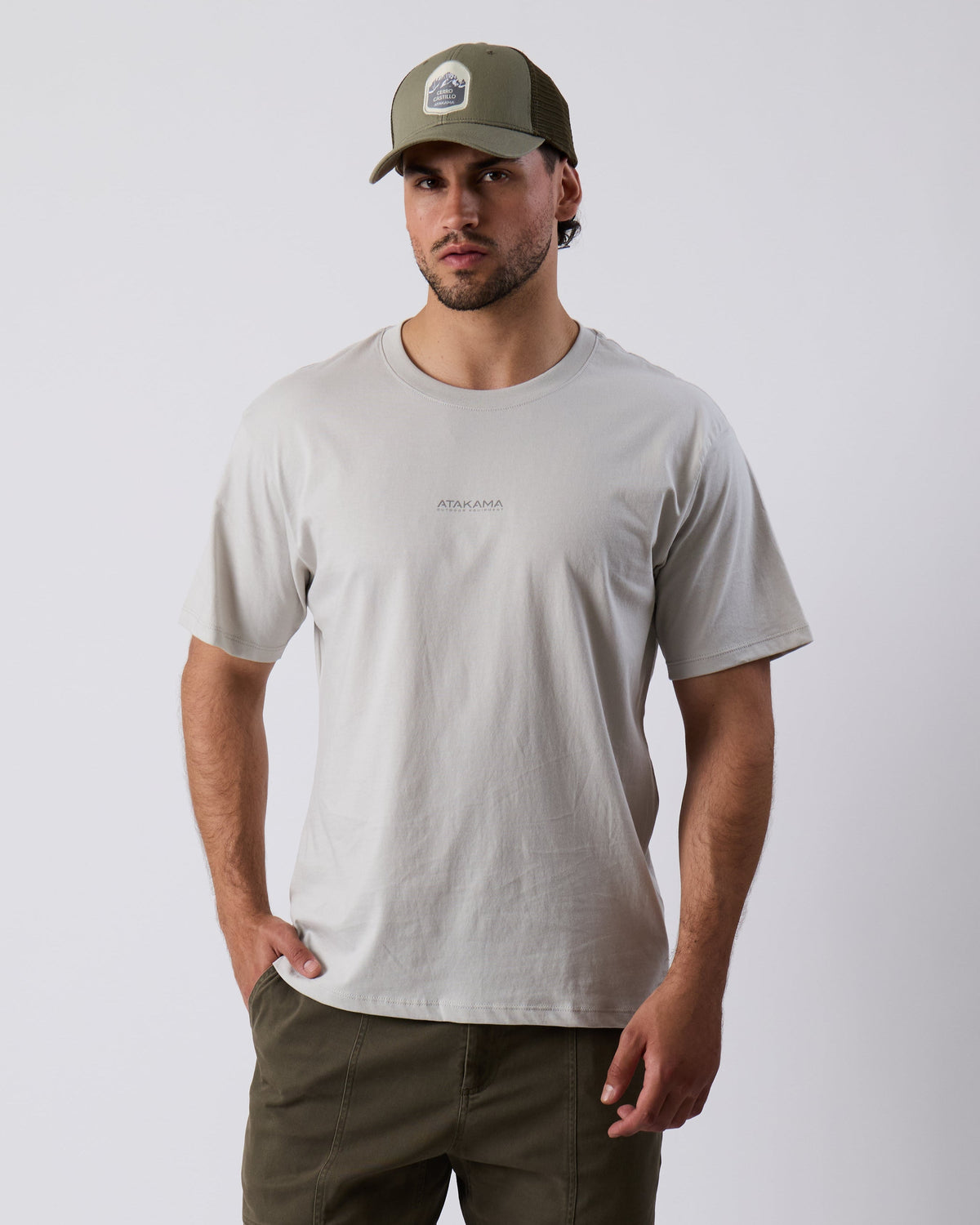 Polera Algodón Manga Corta Atakama Logo Centro  Blanco
