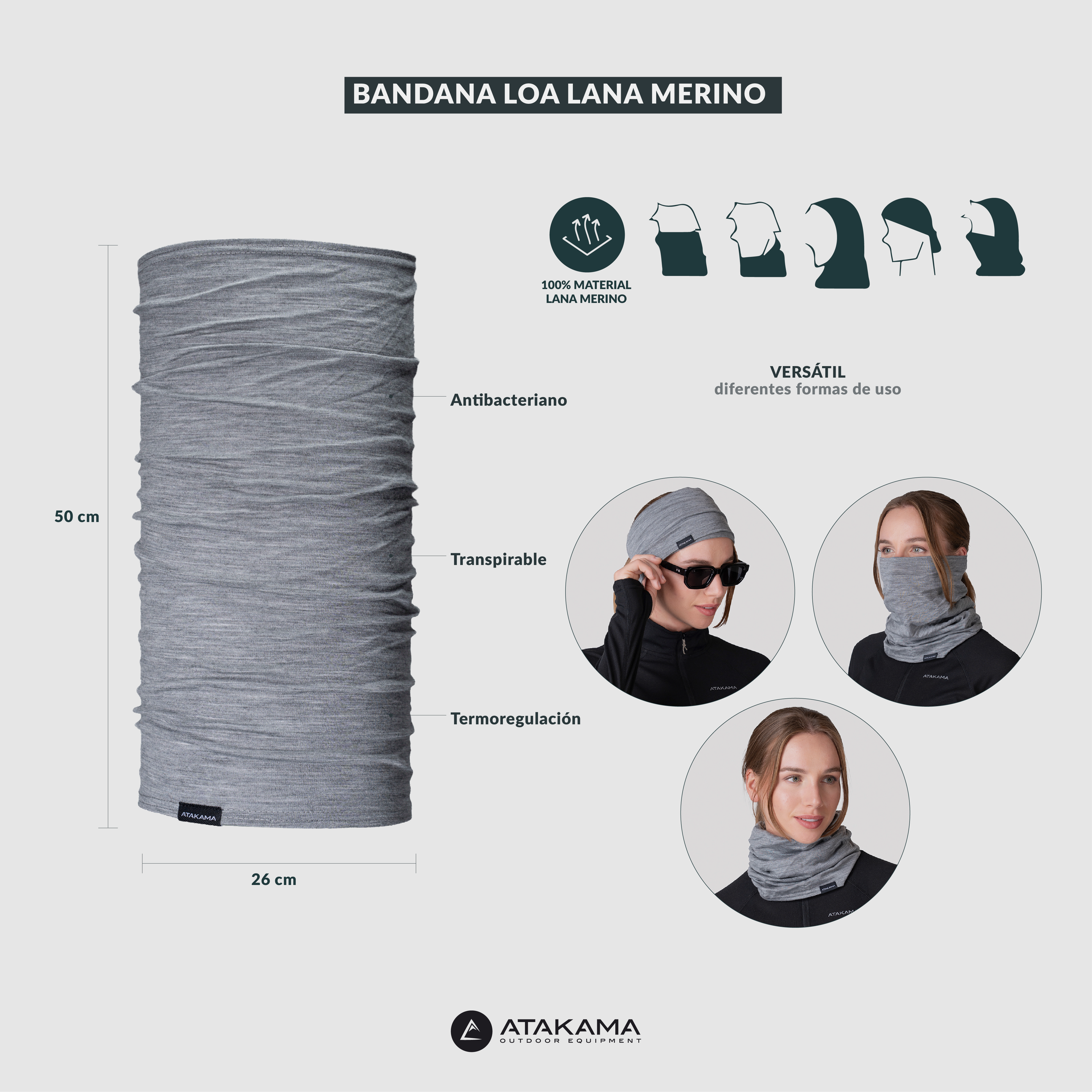 Bandana Loa Lana Merino Gris