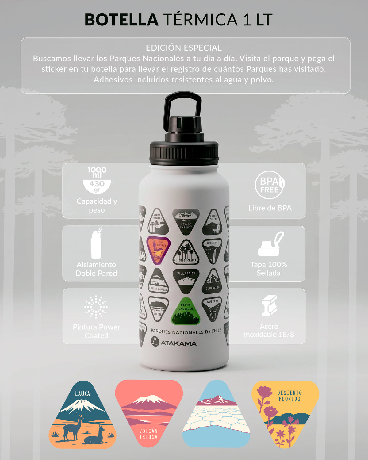 Botella térmica Parques Nacionales coleccionables 1 lt 🇨🇱