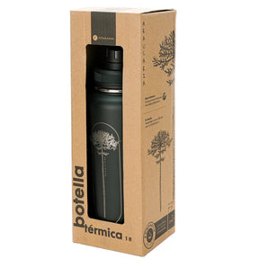Botella termica 1 litro negra araucaria tapa Atakama Outdoor mantiene calor frio