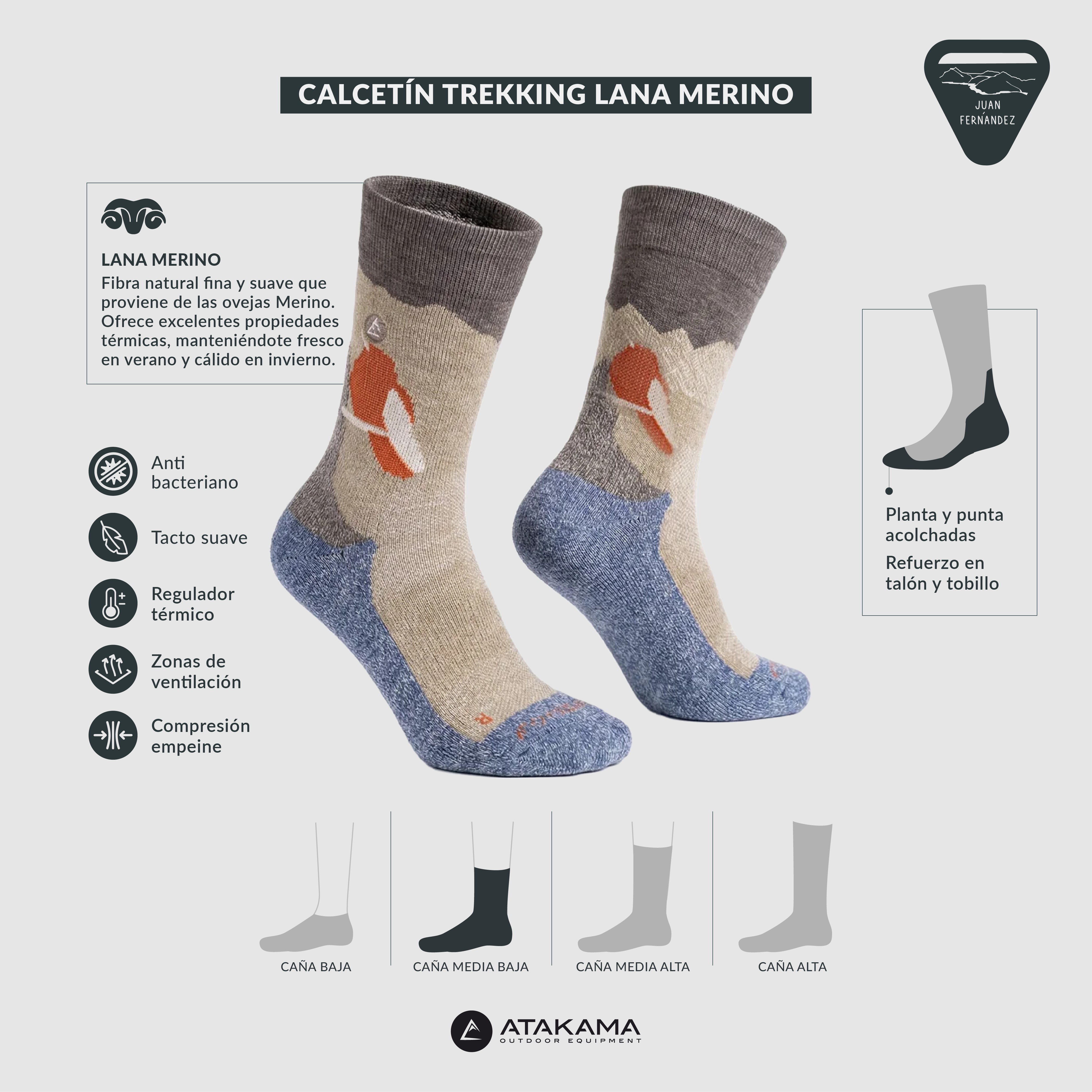 Calcetín Trekking Juan Fernandez Lana Merino Caña Media Baja