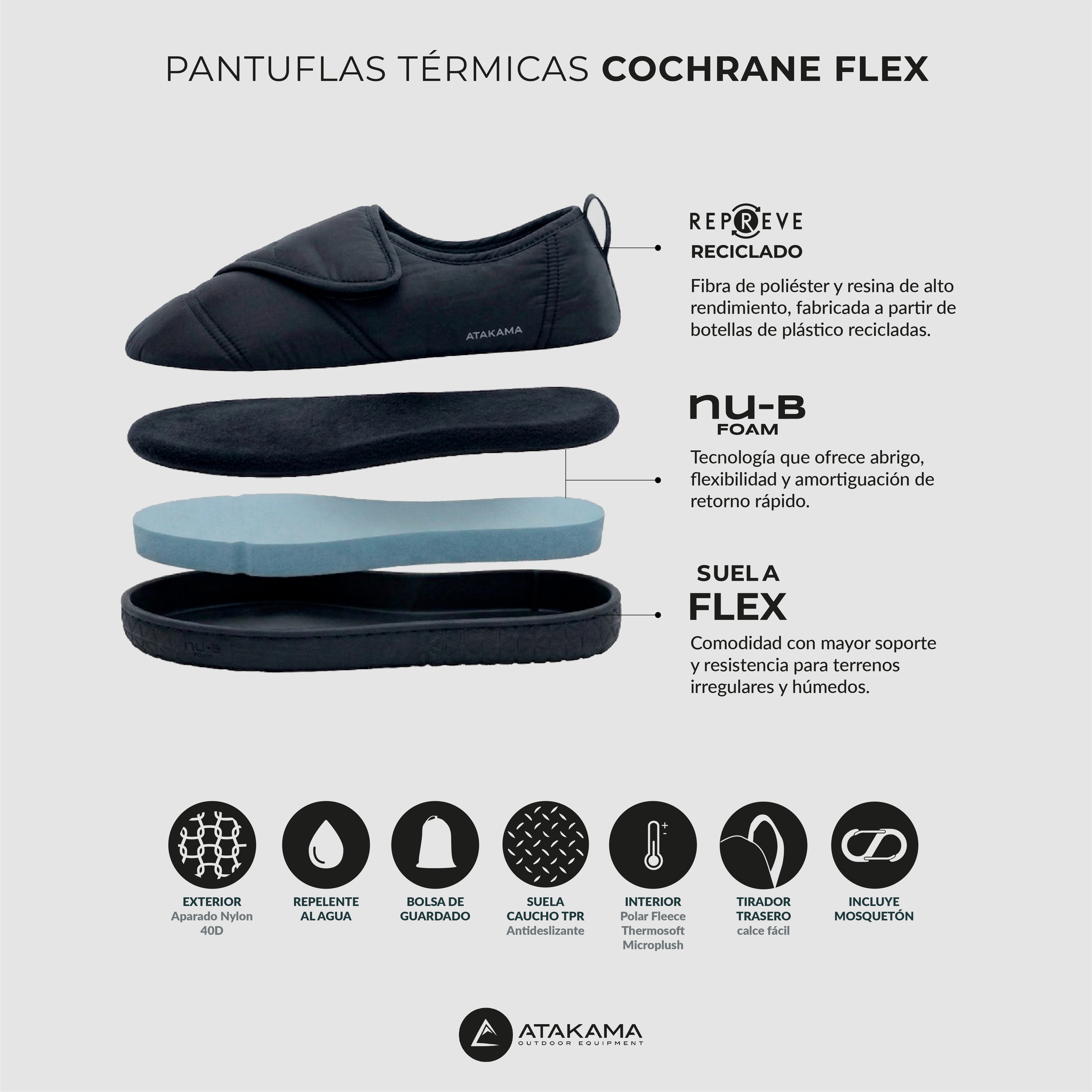 Pantufla térmica Cochrane FLEX Velcro Nu-B Foam Negro