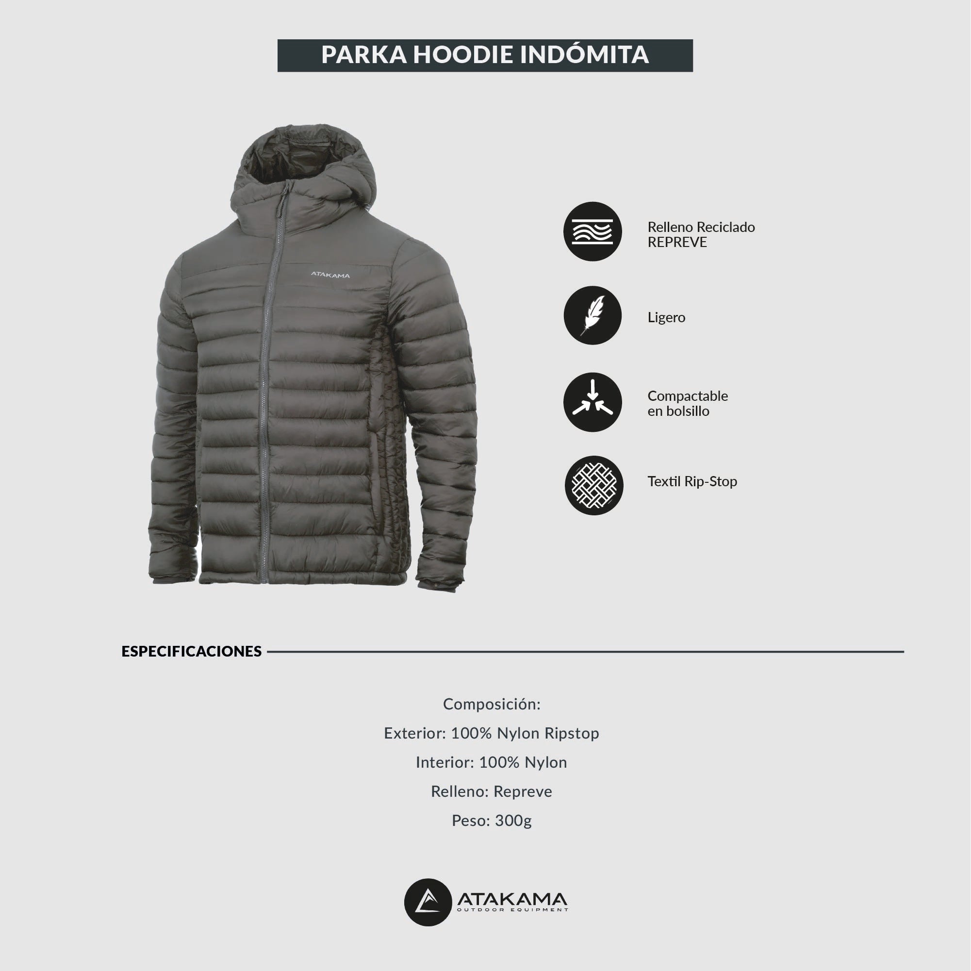 Chaqueta Parka térmica hombre hoodie Indómita Gris Roca