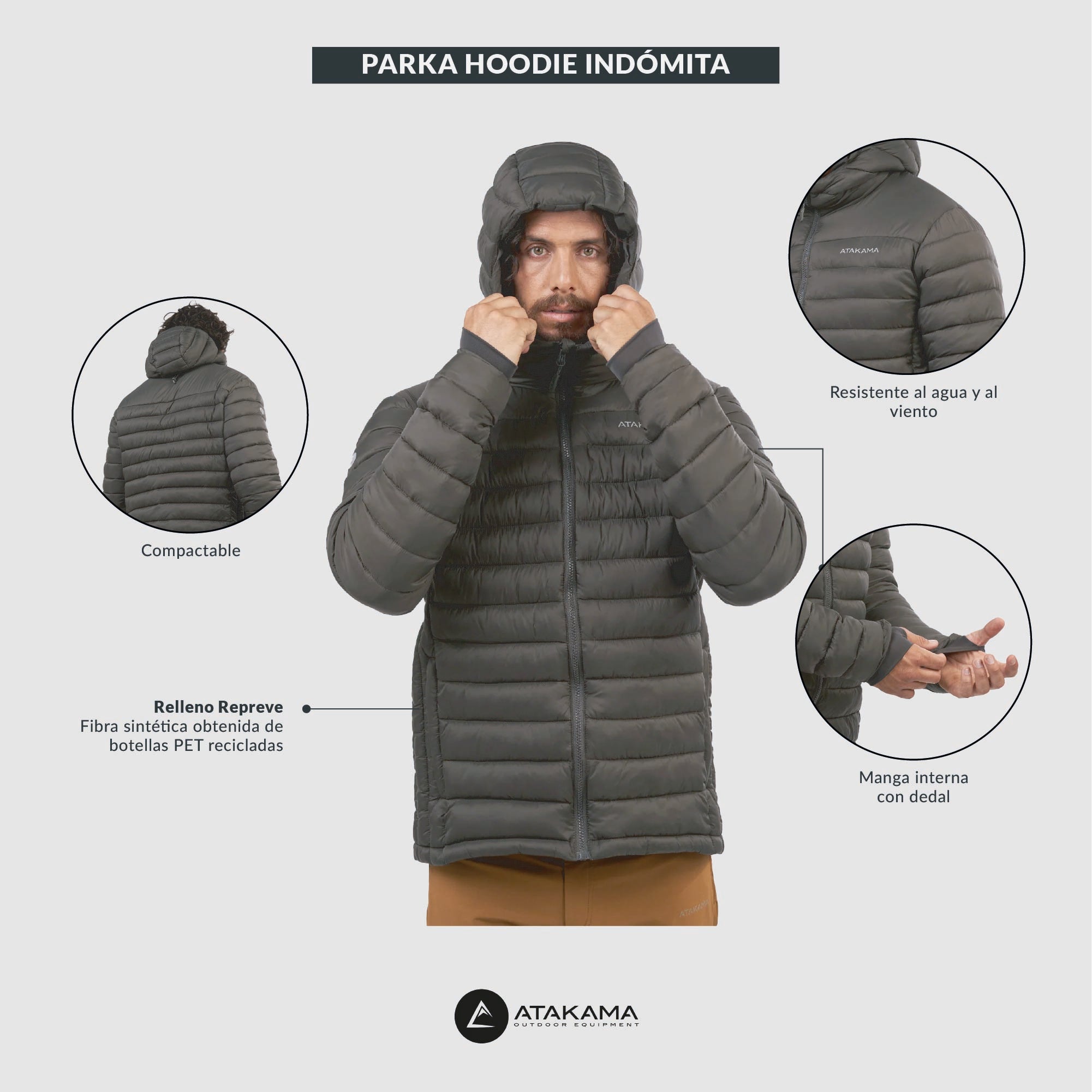 Chaqueta Parka térmica hombre hoodie Indómita Gris Roca