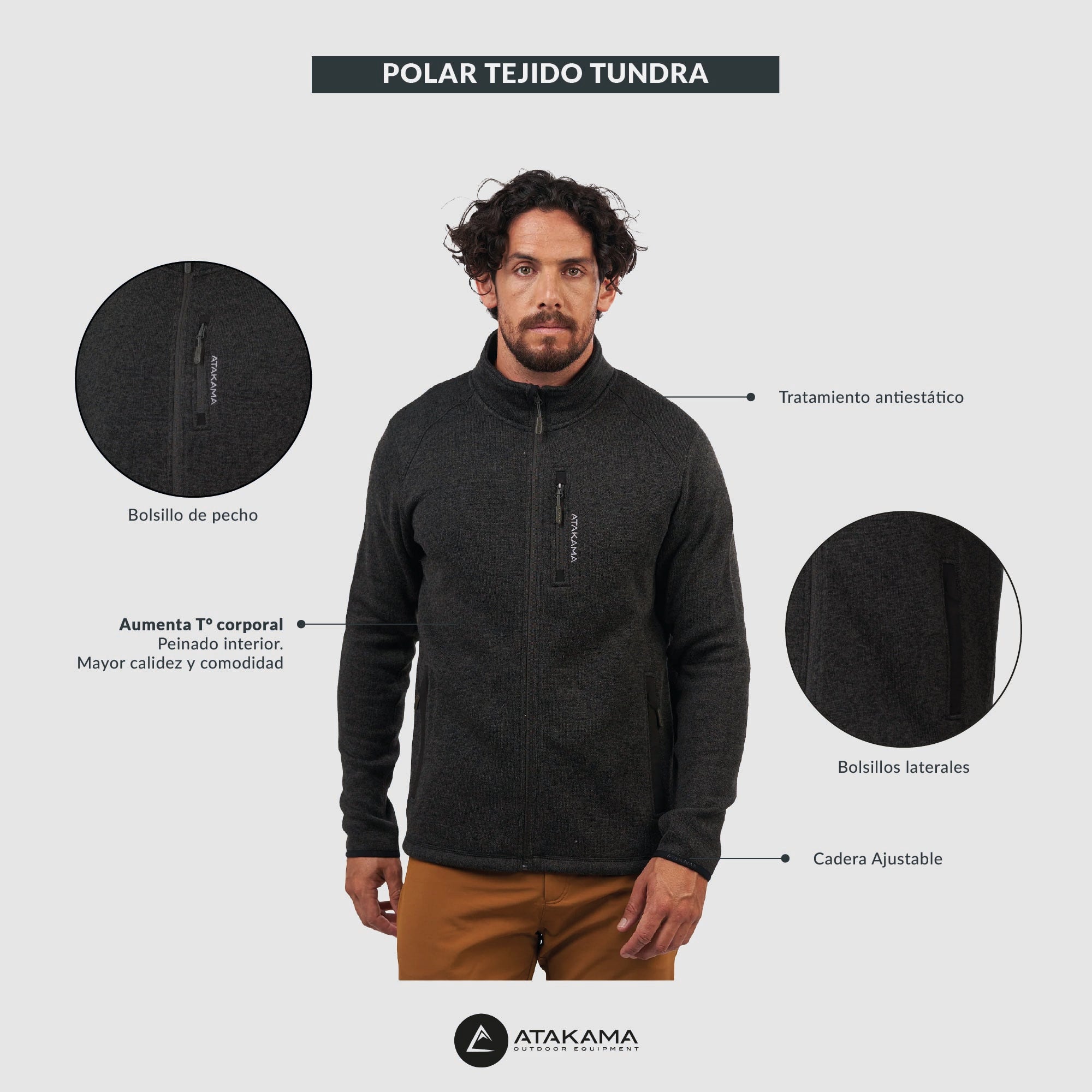 Polar tejido Full-Zip Hombre Tundra jaspeado Verde