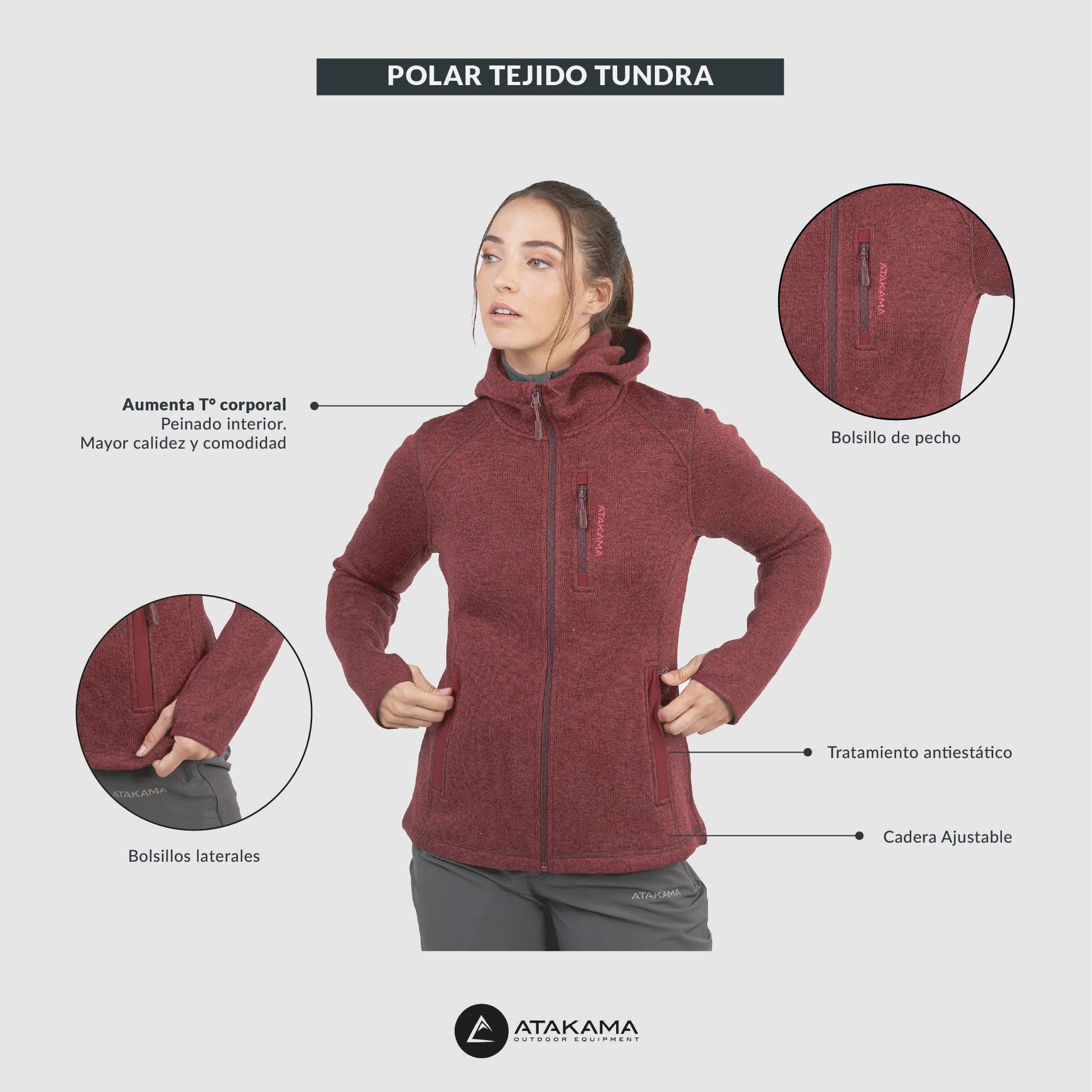 Polar tejido hoddie Full-Zip mujer Tundra jaspeado Gris