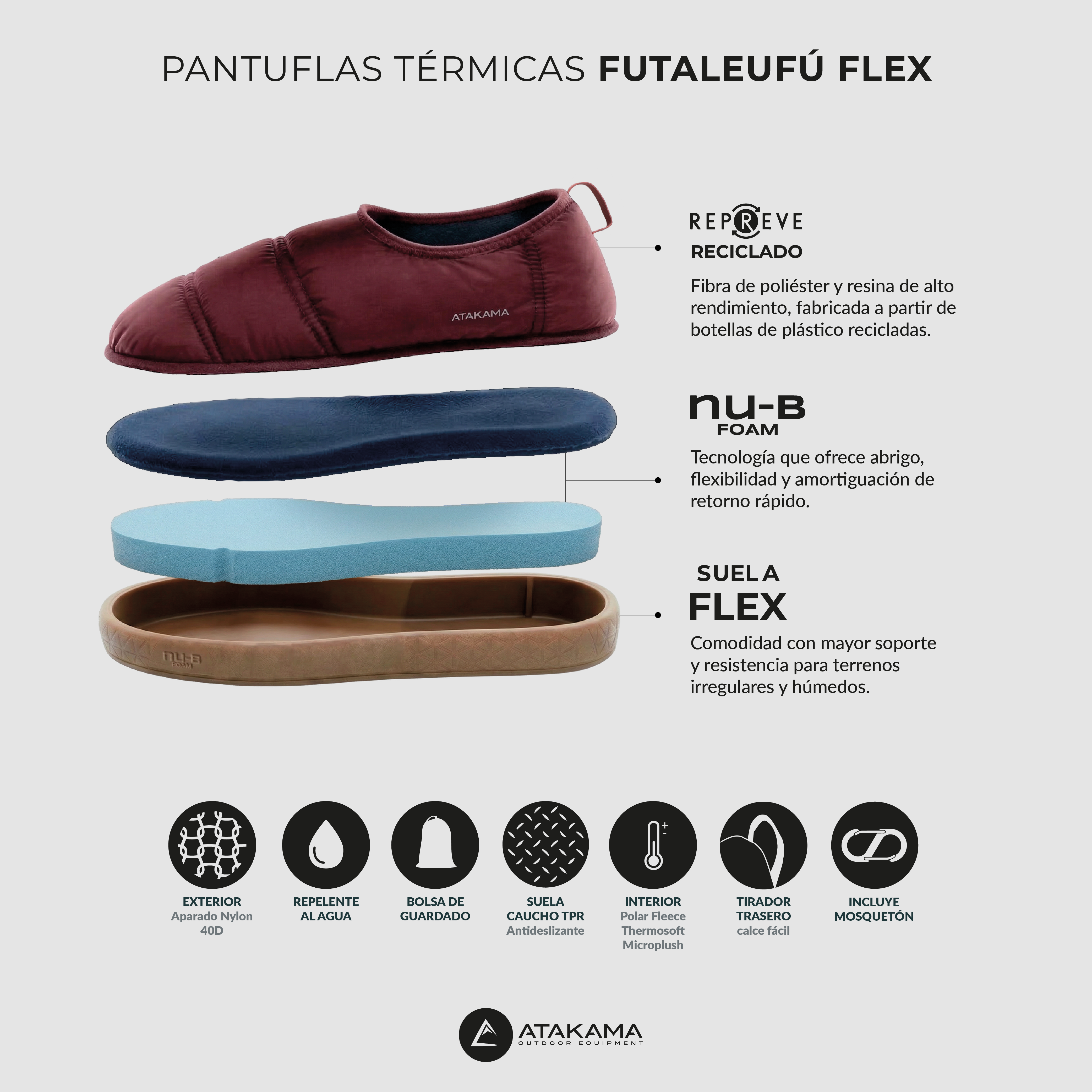 Pantufla térmica Futaleufú FLEX Nu-B Foam Burdeo