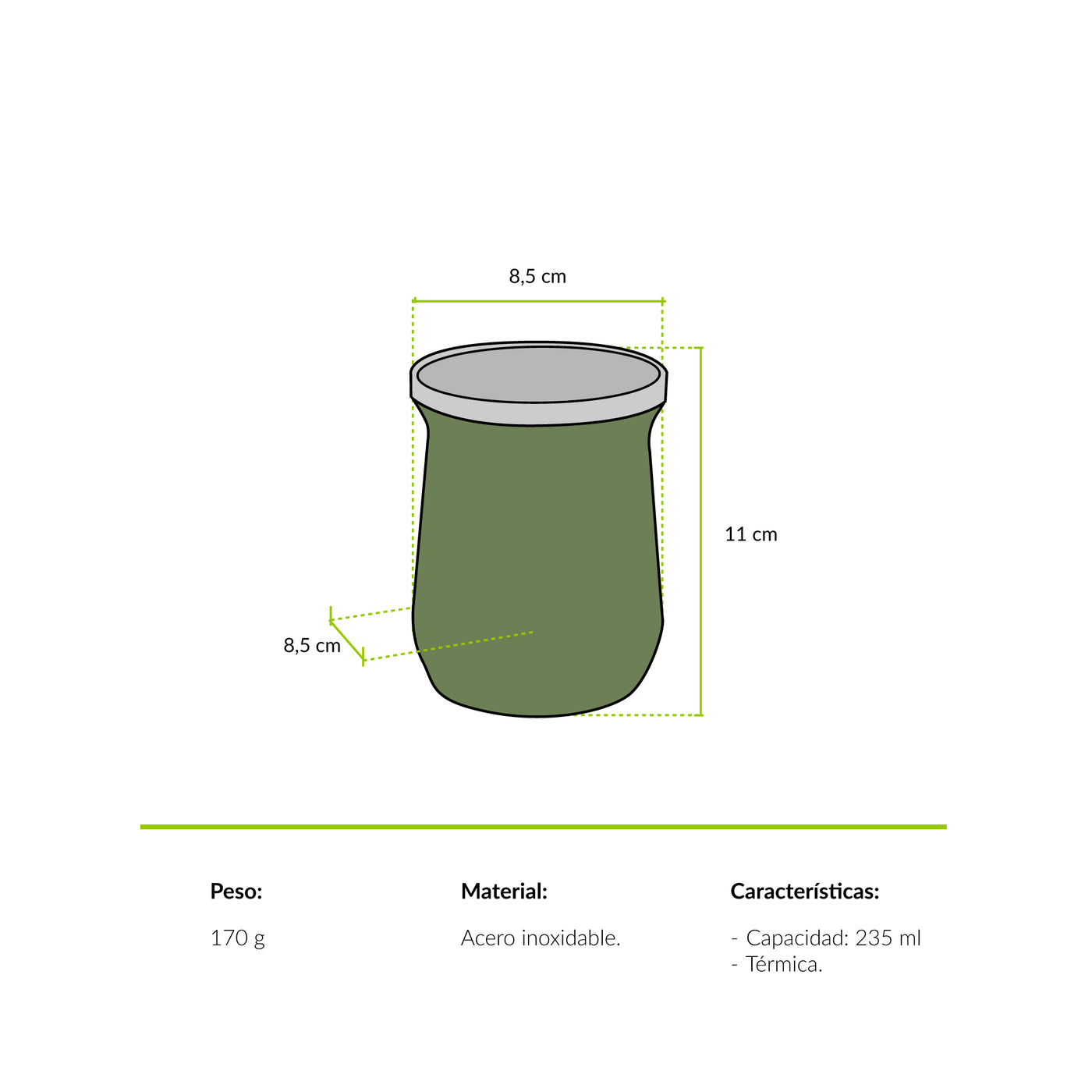 Matera termica verde trucha fario bombilla 235 mililitros Atakama Outdoor