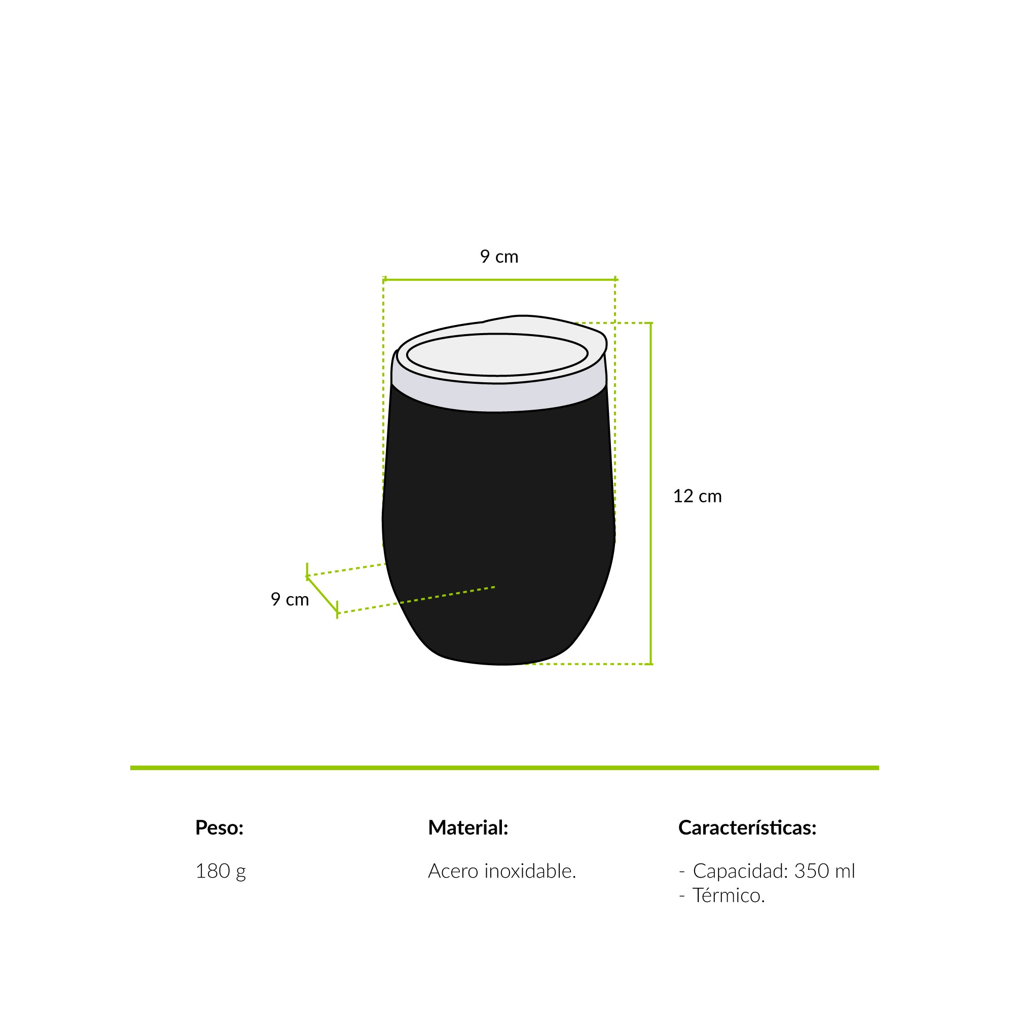 Vaso termico tapa negro ave martin pescador 350 mililitros Atakama Outdoor