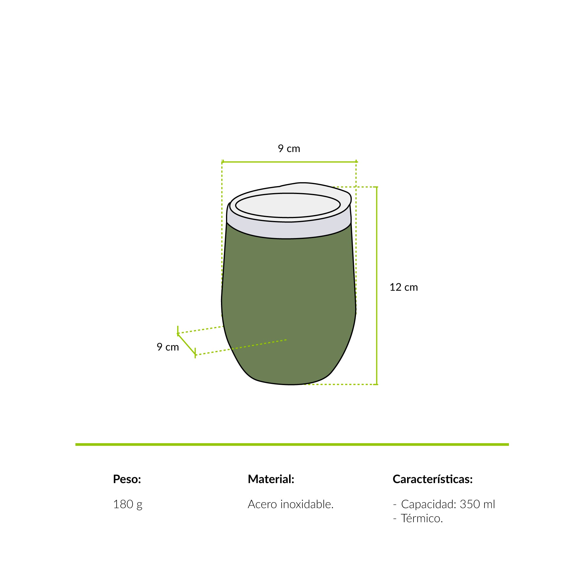 Vaso termico tapa verde insecto ciervo volante 350 mililitros Atakama Outdoor