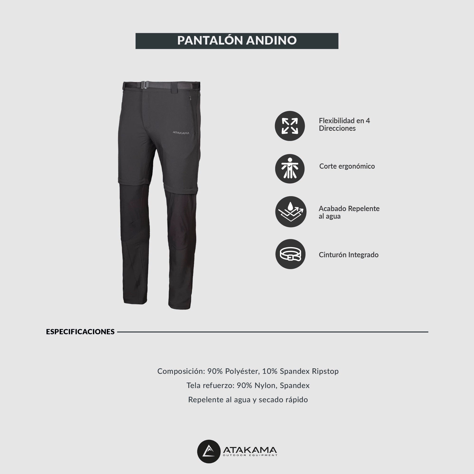 Pantalón de trekking desmontable Andino hombre Gris