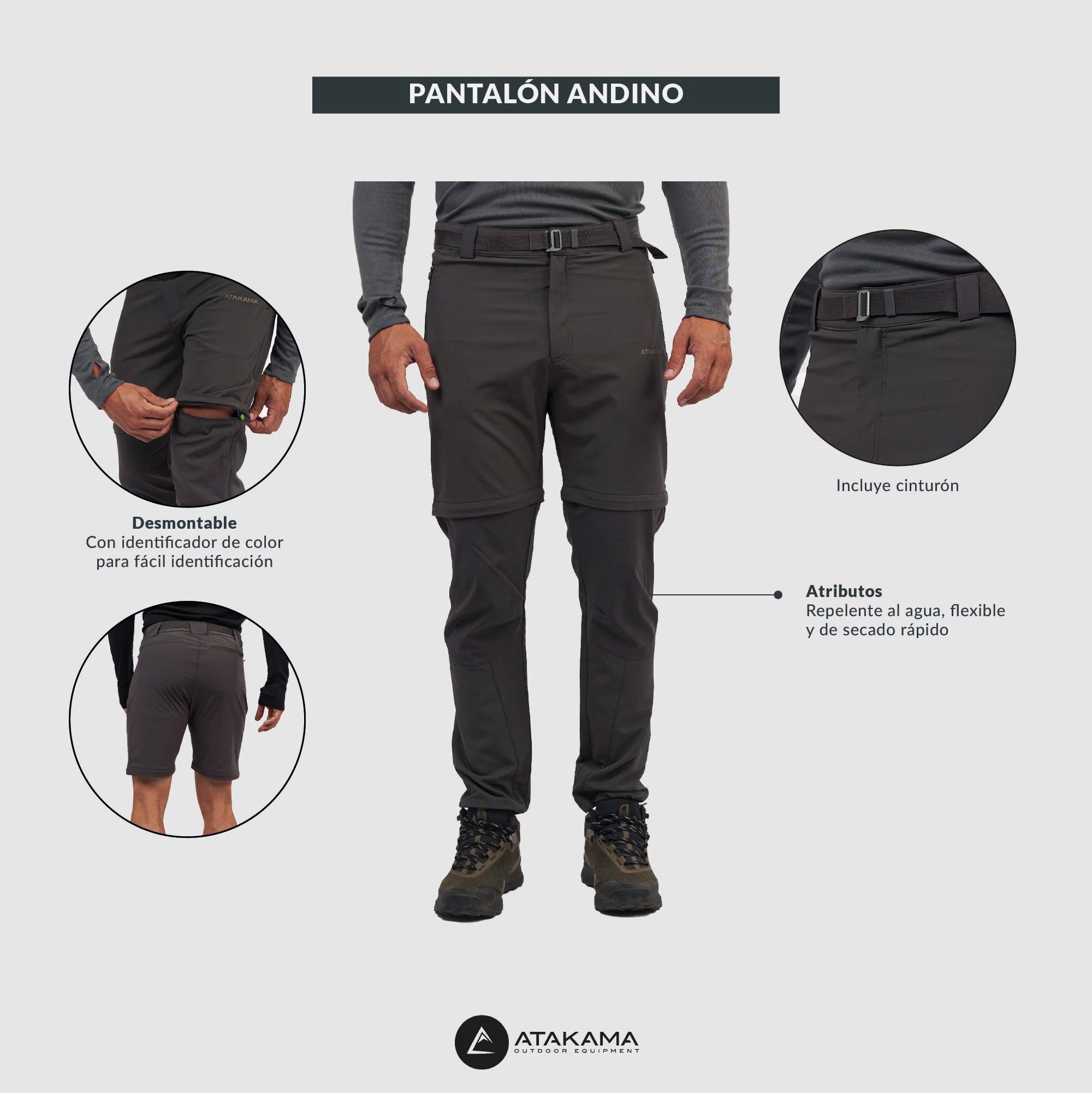 Pantalón de trekking desmontable Andino hombre Gris