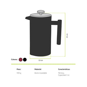 Cafetera francesa térmica Pingüino de Humboldt 1 Lt