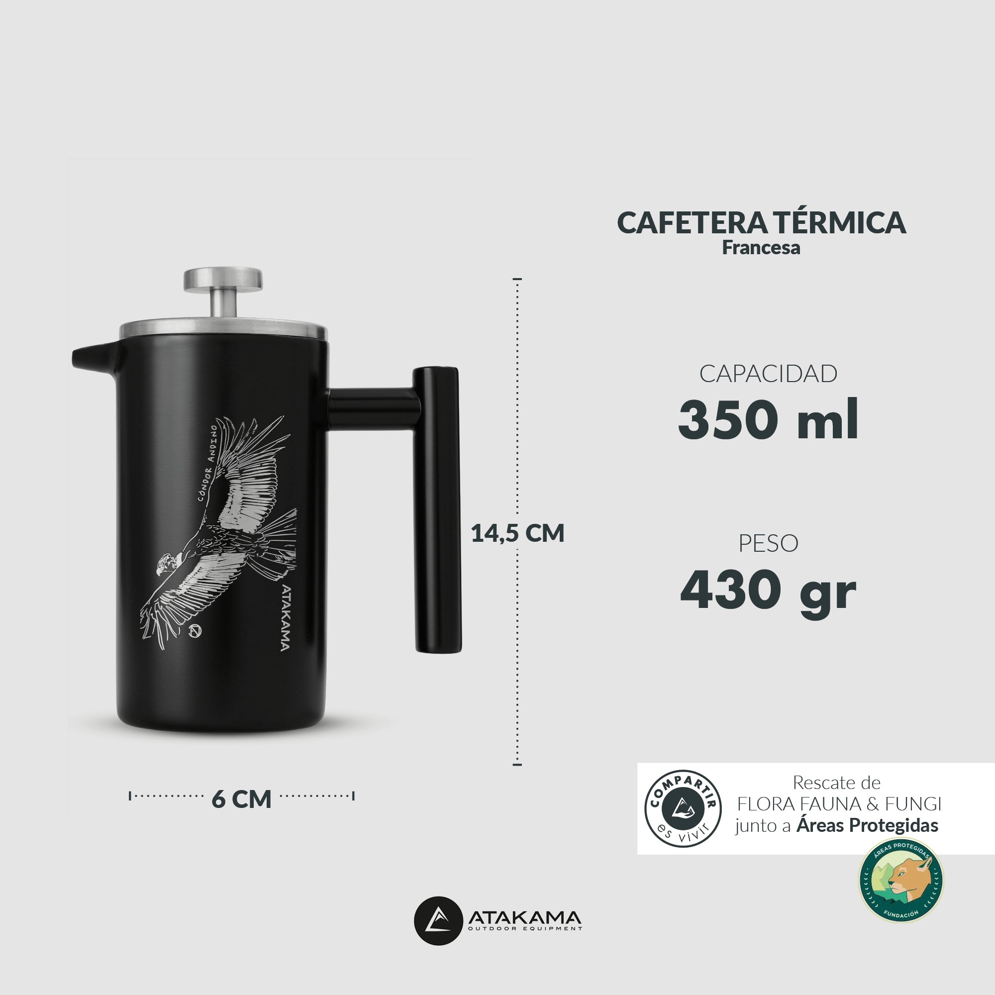 Set Cafetera + 2 vasos Térmico Cóndor Andino Negro 350 ml