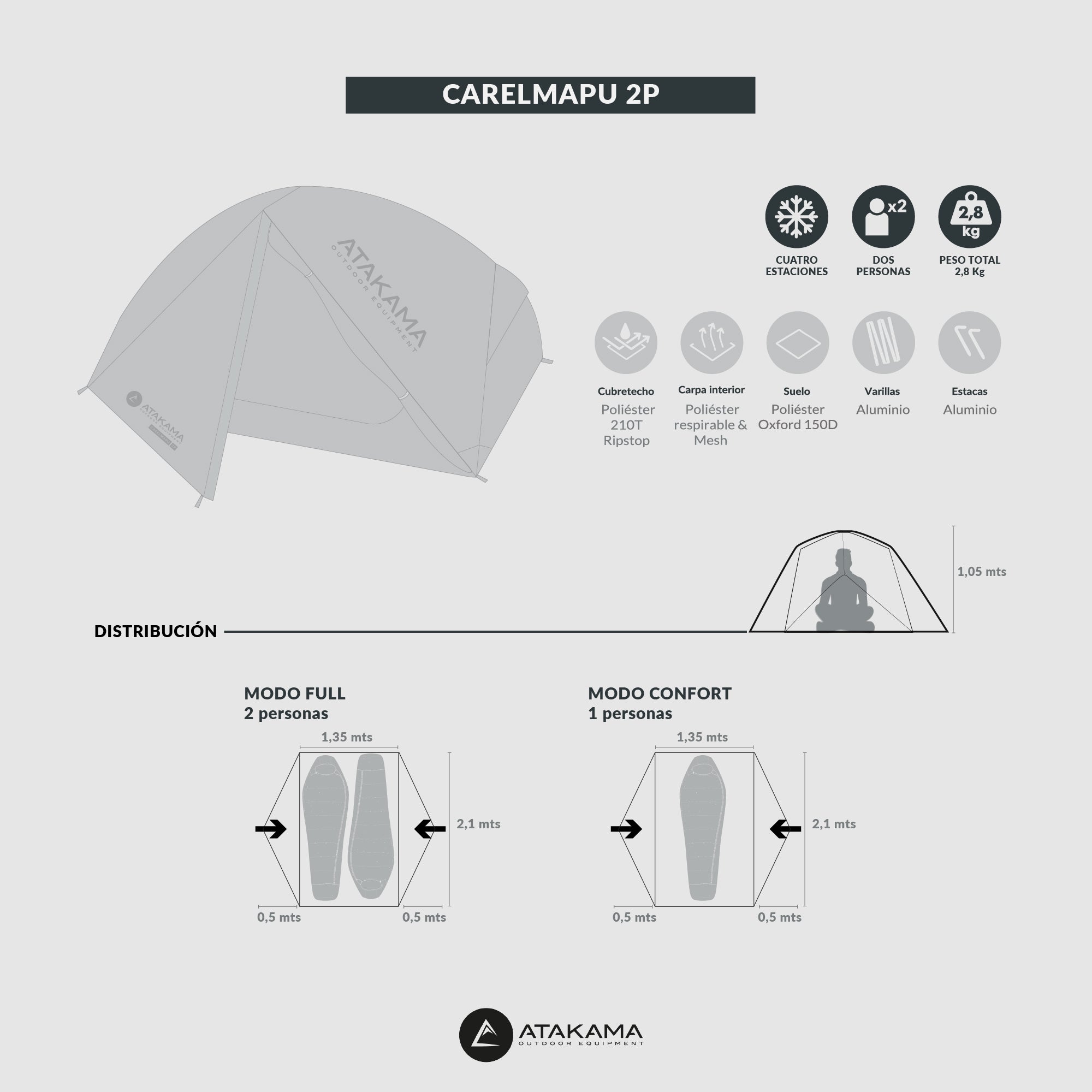 Carpa 4 Estaciones Carelmapu 2 Personas - Atakama Outdoor