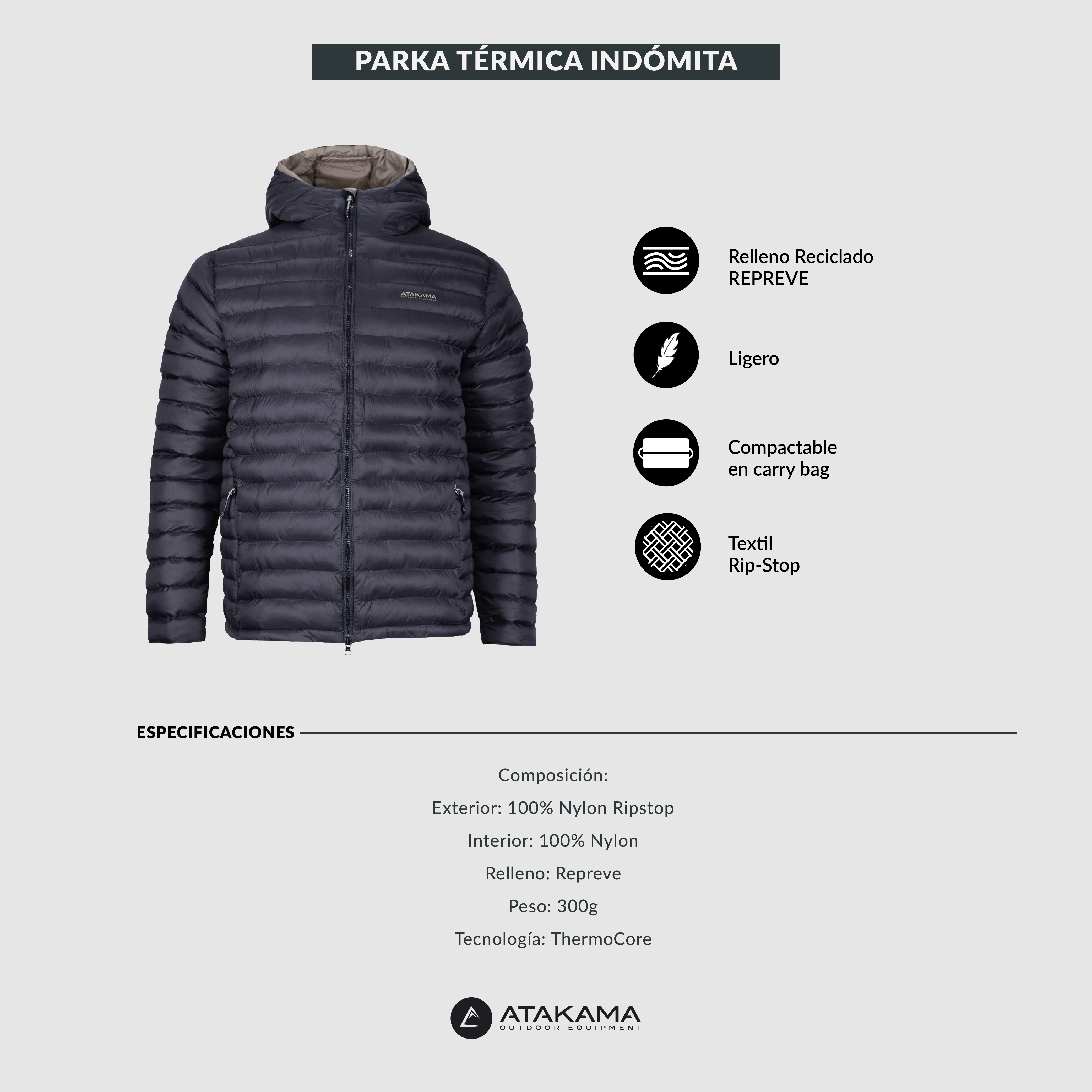 Parka Termica Indomita Hombre Negro