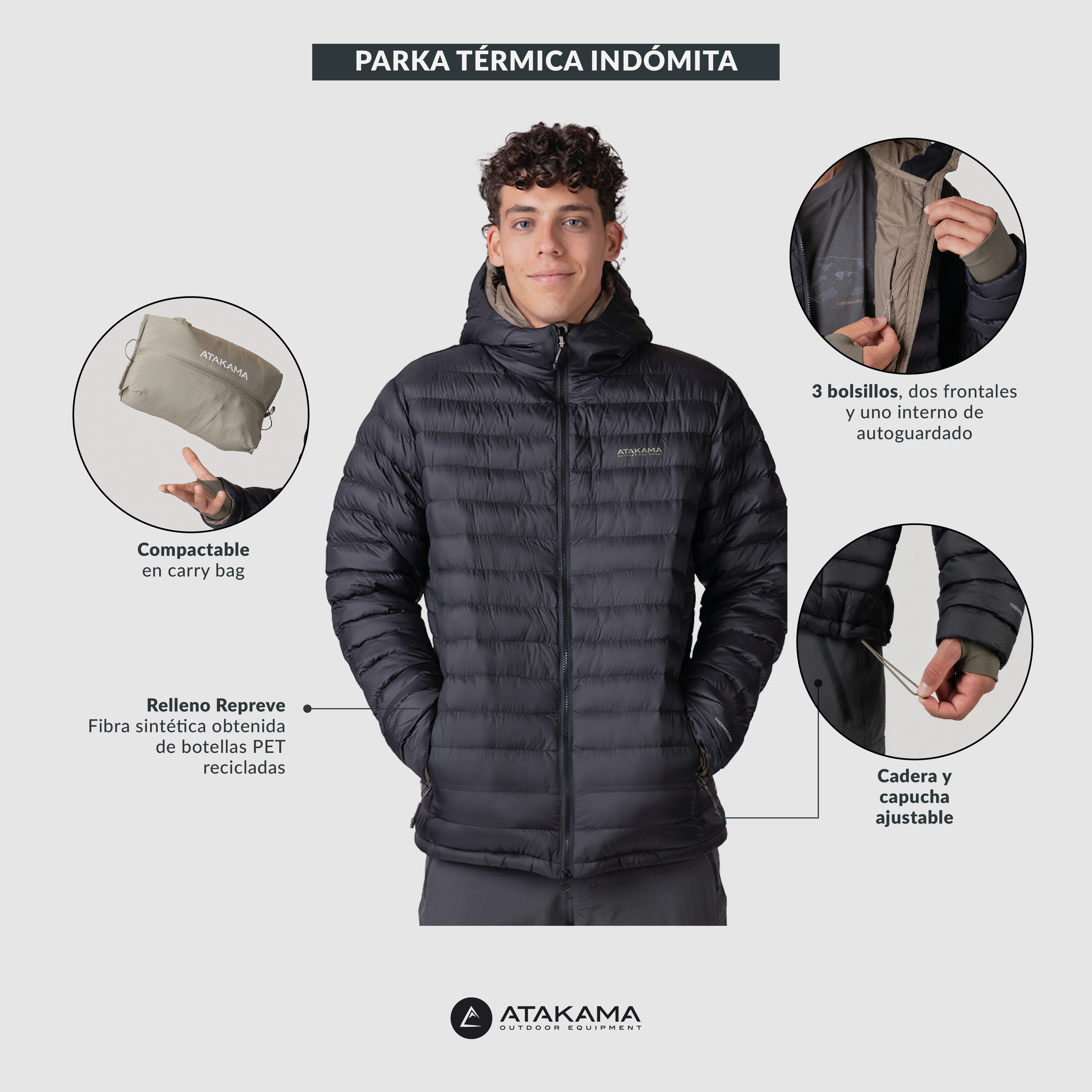 Parka Termica Indomita Hombre Negro