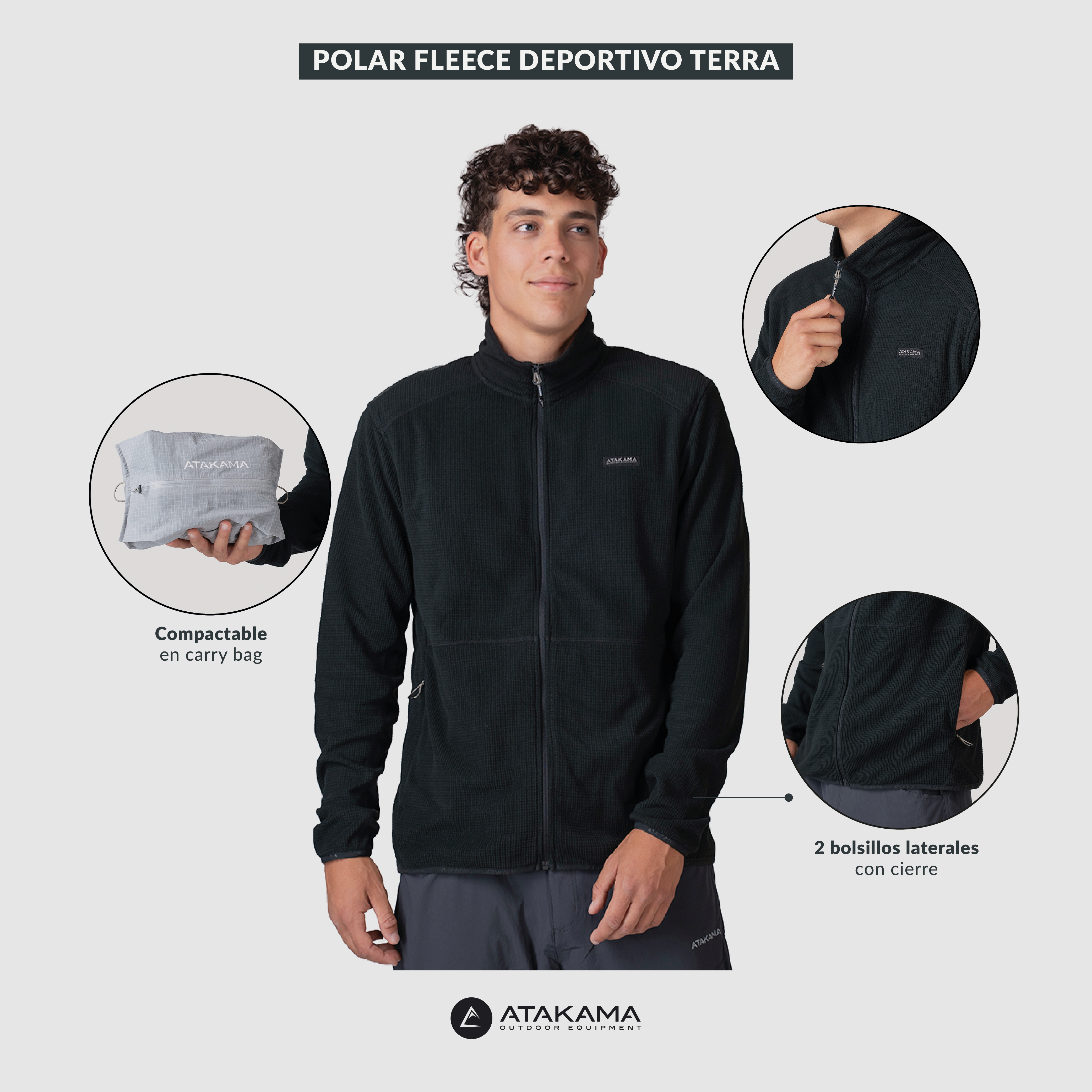 Polar Fleece Deportivo Terra Full Zip Hombre Negro