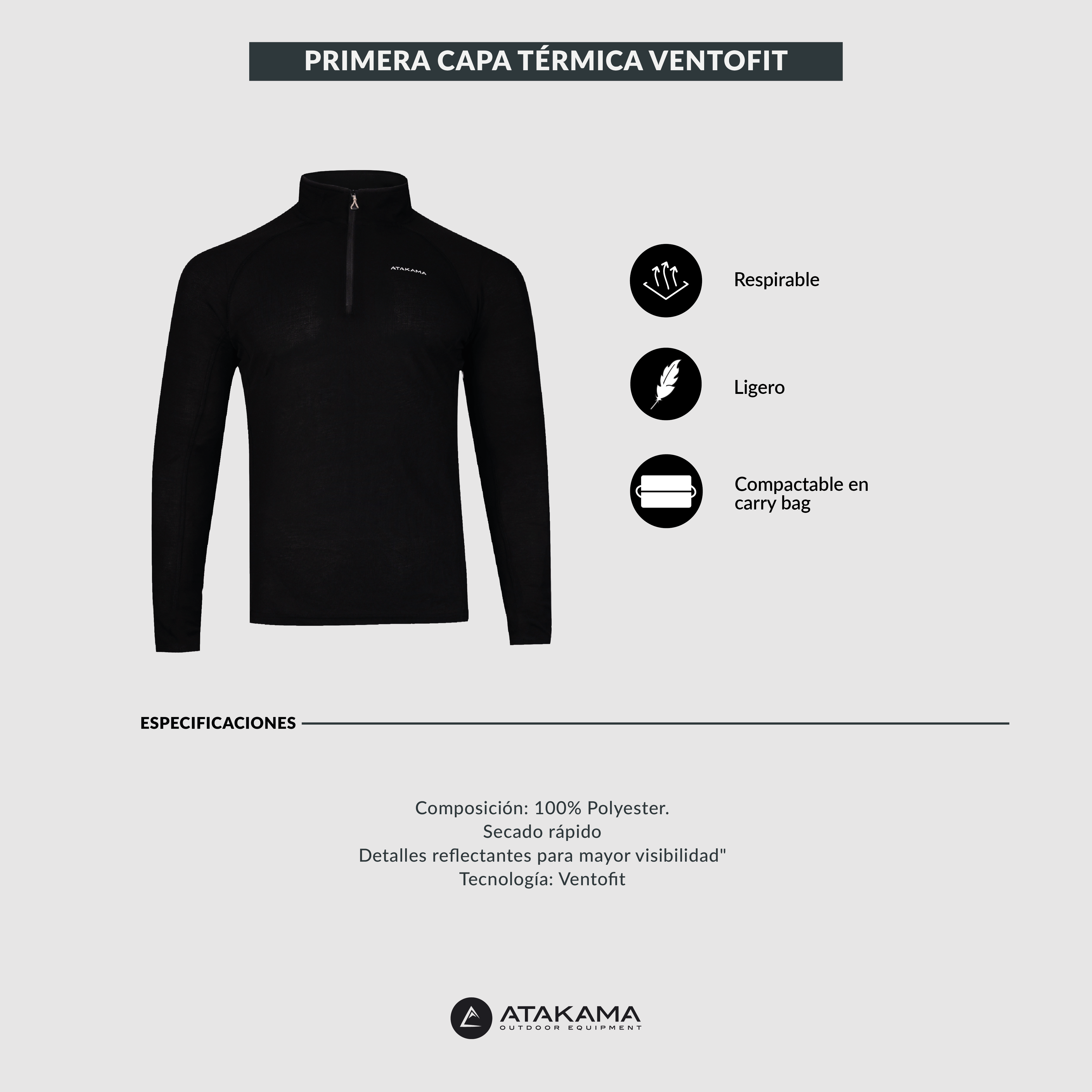 Primera capa térmica VentoFit hombre Negro