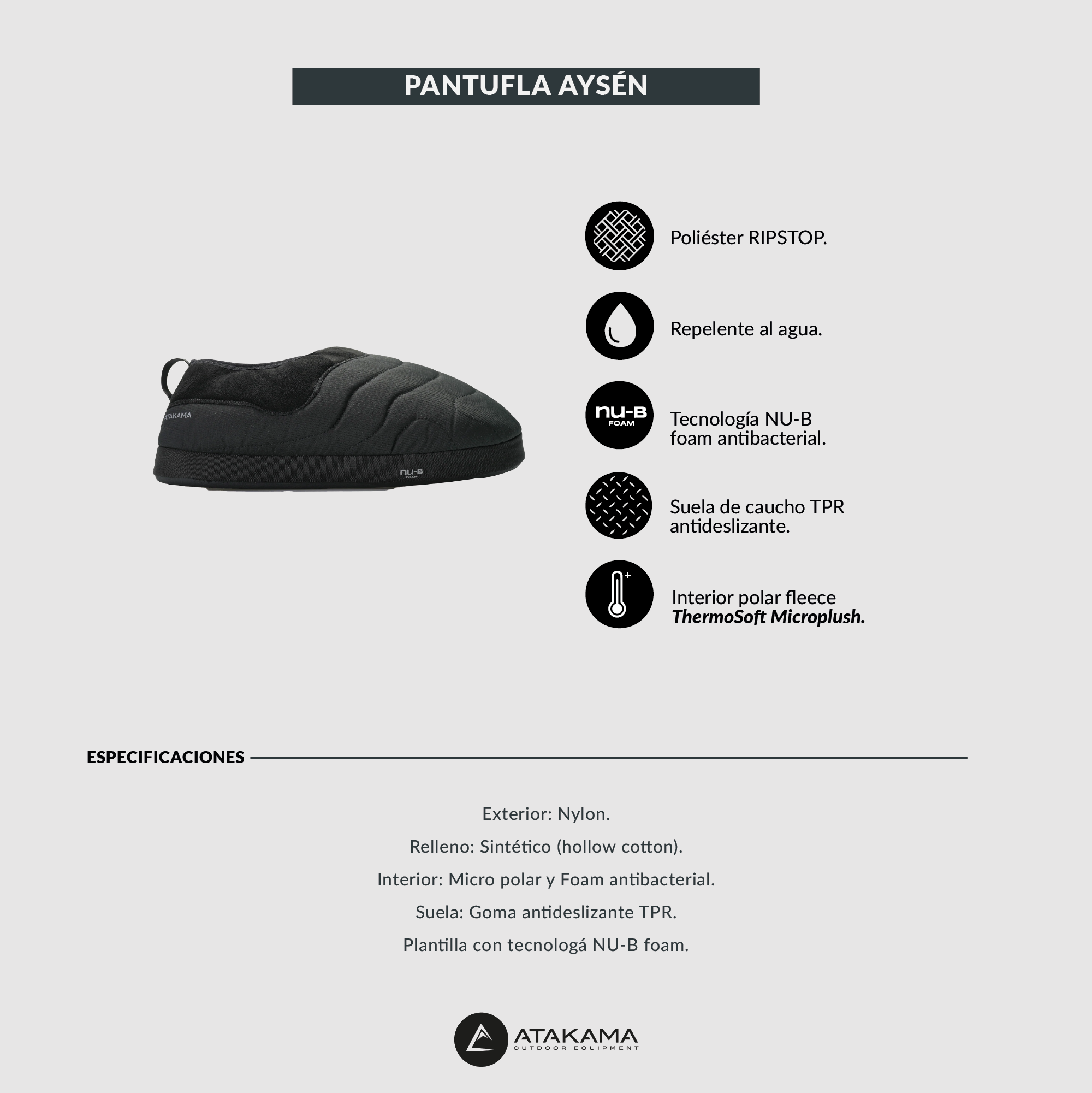 Pantuflas térmicas Aysen Nu-B Foam Negro