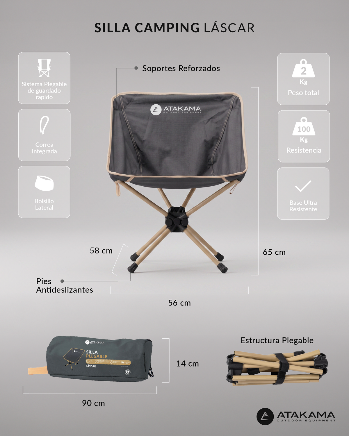 Silla Plegable Camping Láscar Gris/Naranjo