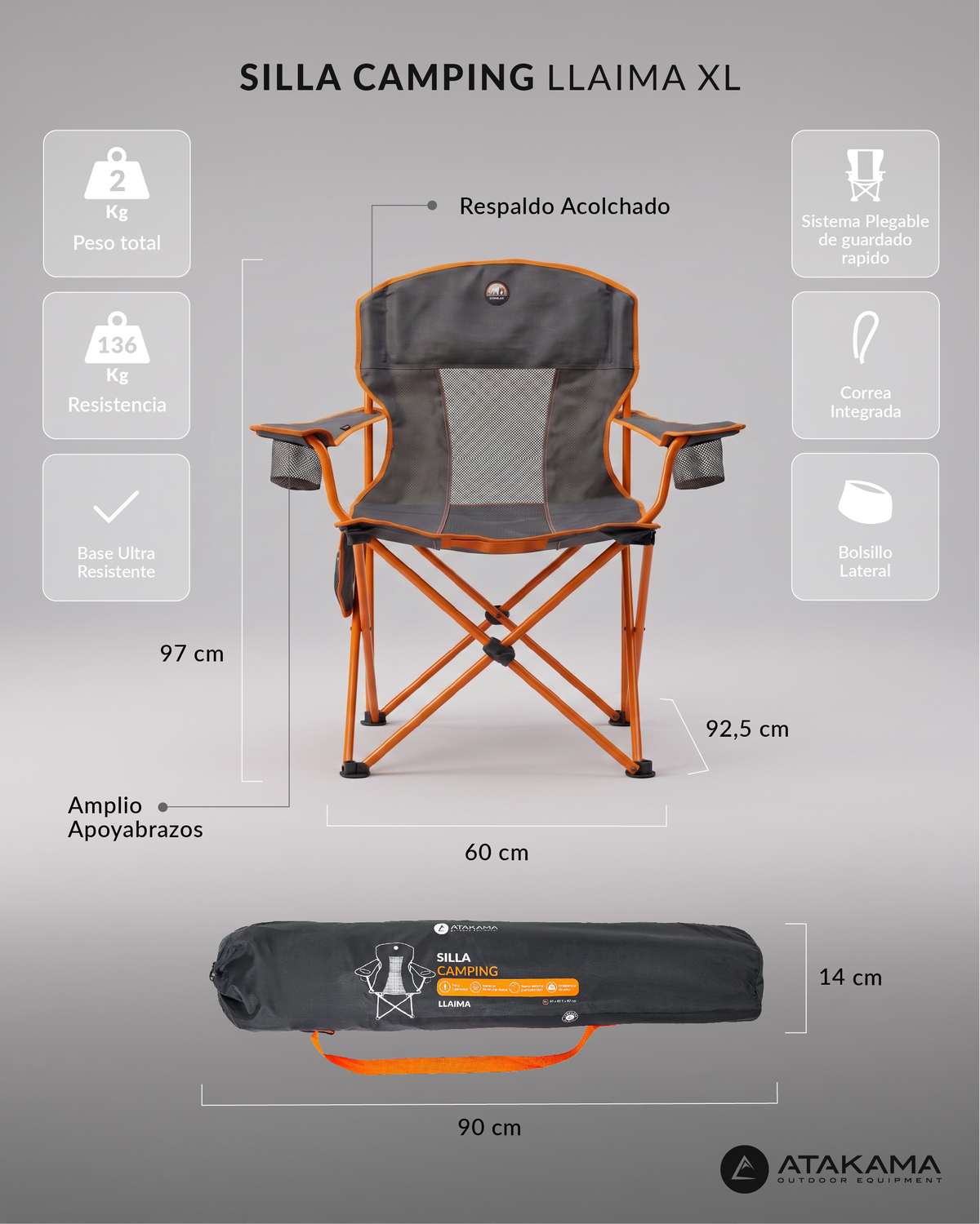 Silla de Camping Llaima XL Azul/Gris