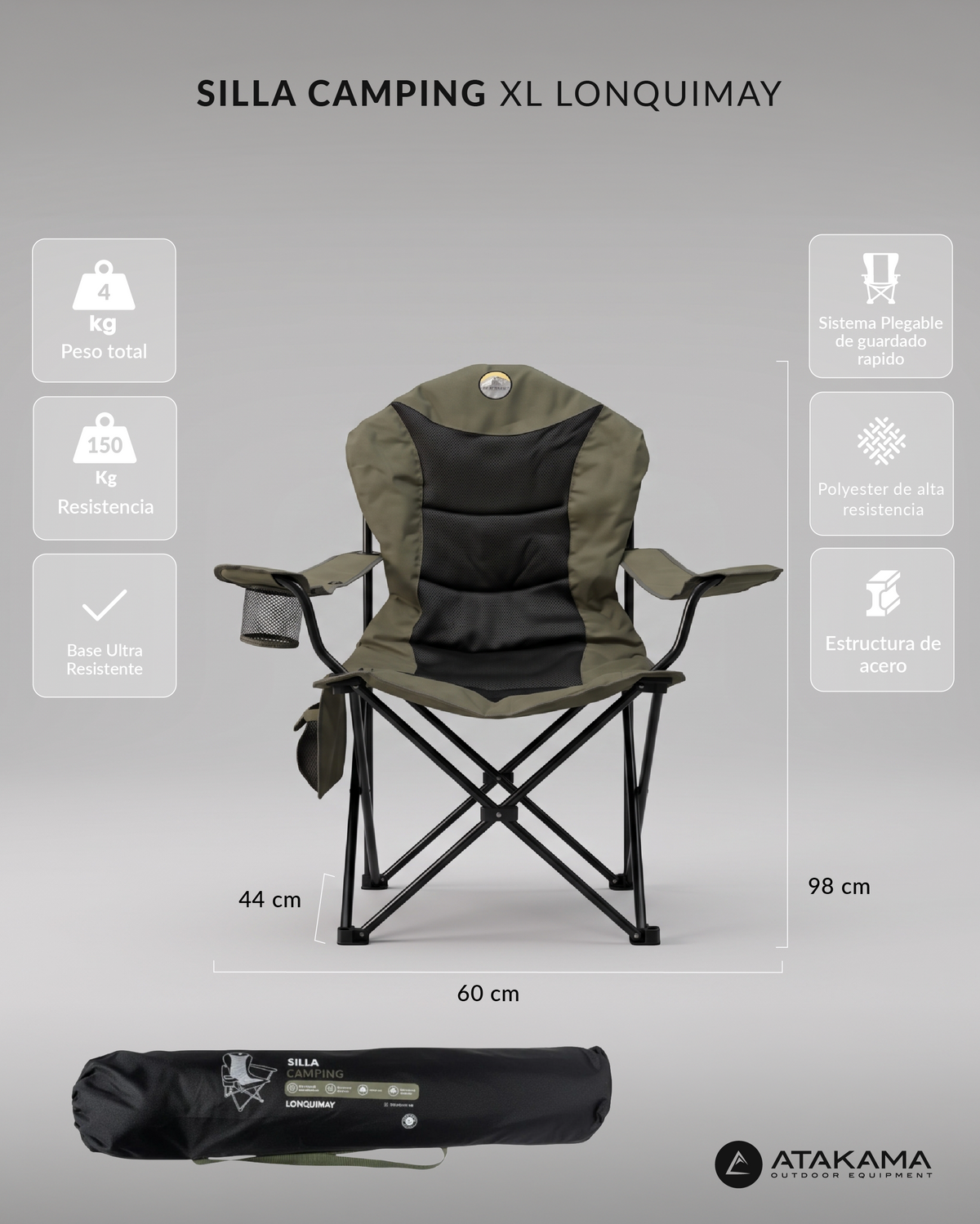 Silla Plegable Camping XL Acolchada Lonquimay
