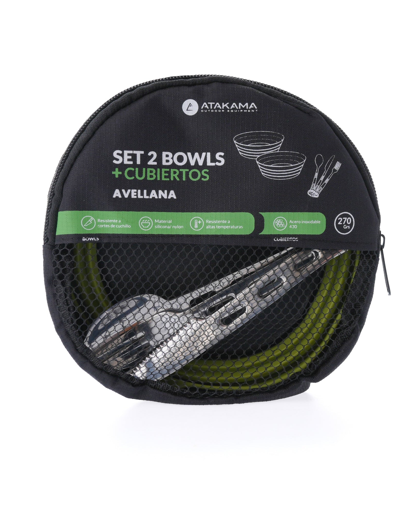 Set 2 Bowls compactables + Cubiertos Avellana - Atakama Outdoor