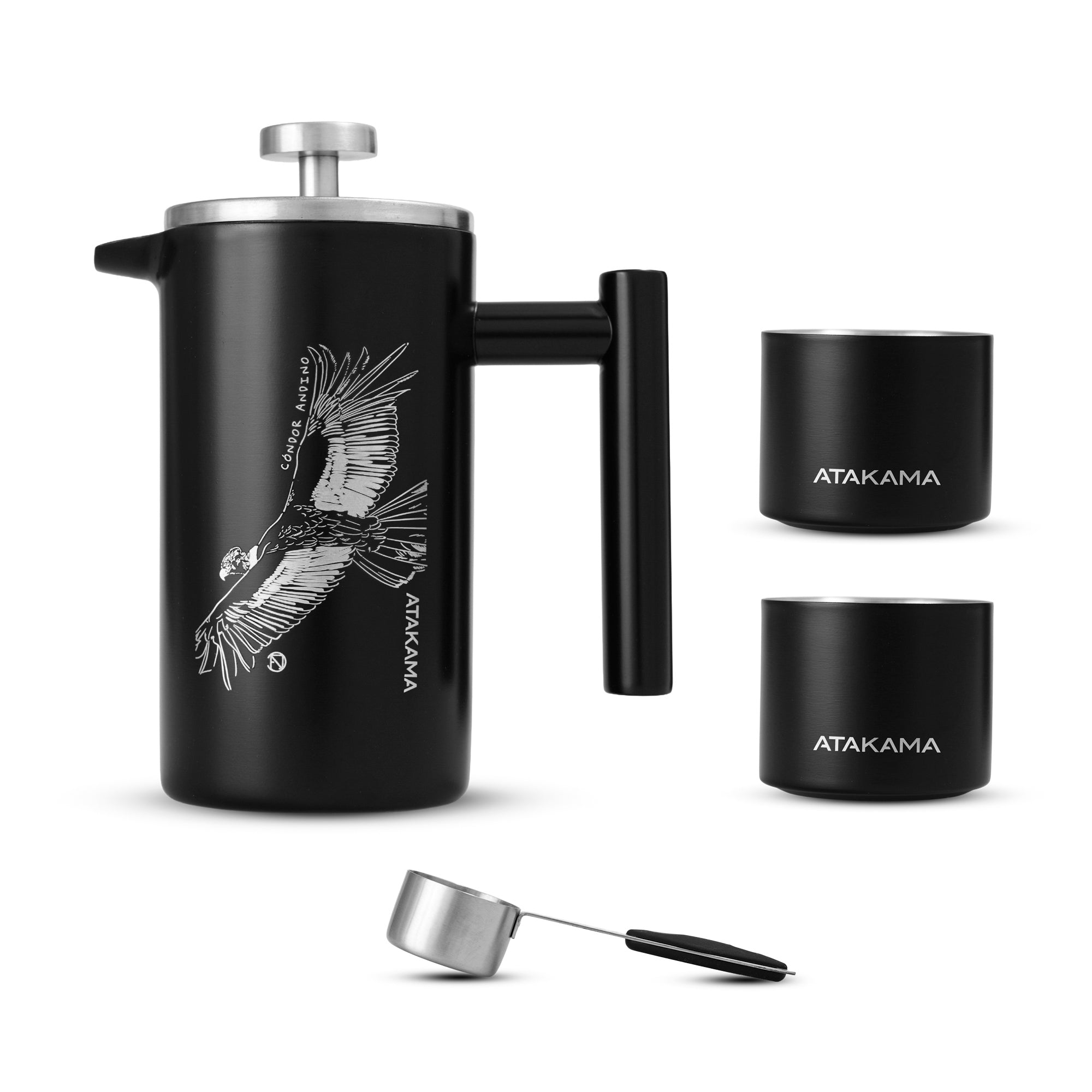 Set Cafetera + 2 vasos Termico Condor Andino Negro 350ml