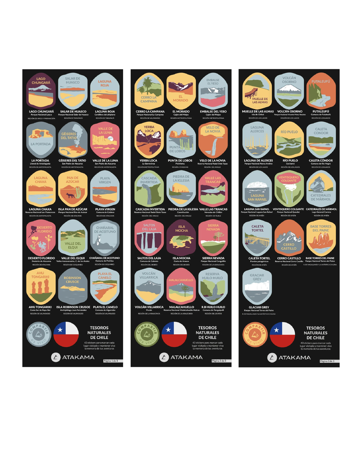 Set Stickers Botella Tesoros de Chile coleccionables