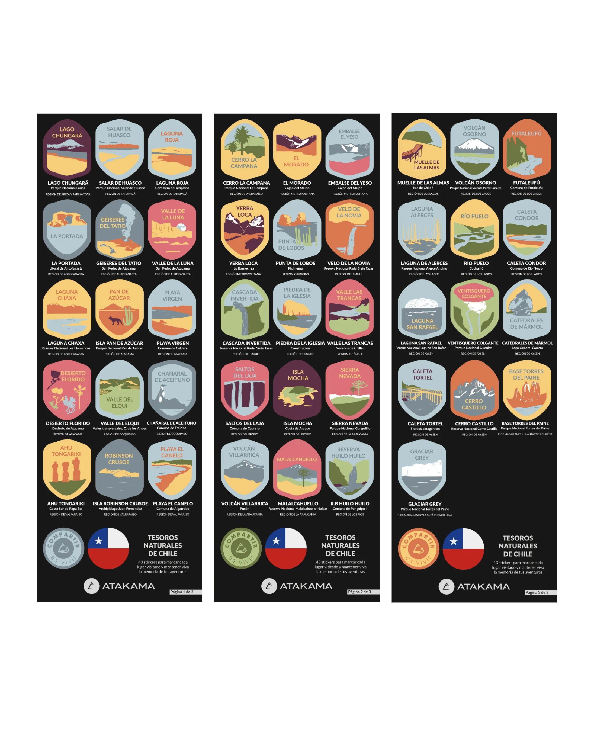 Set Stickers Botella Tesoros de Chile coleccionables