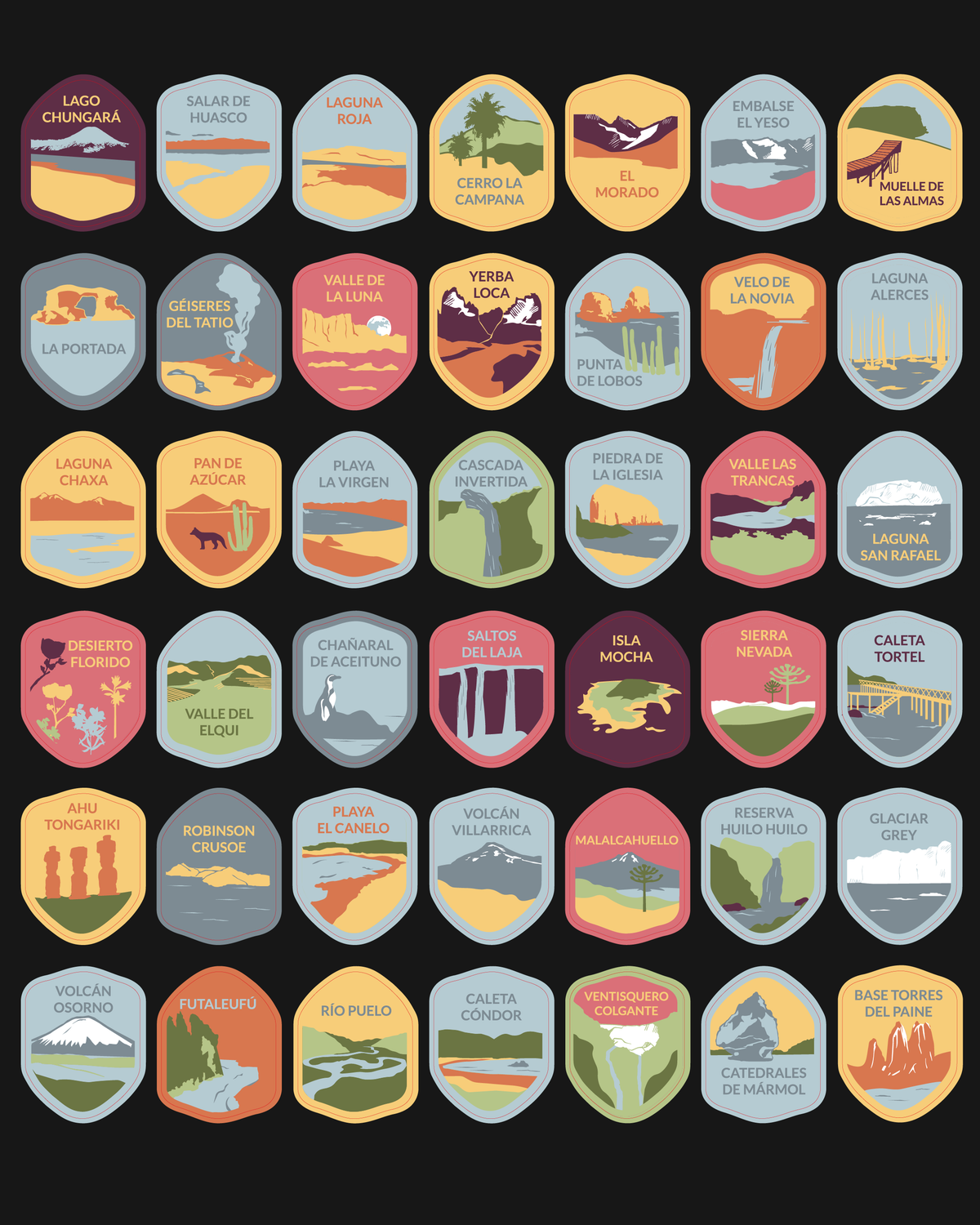 Set Stickers Botella Tesoros de Chile coleccionables