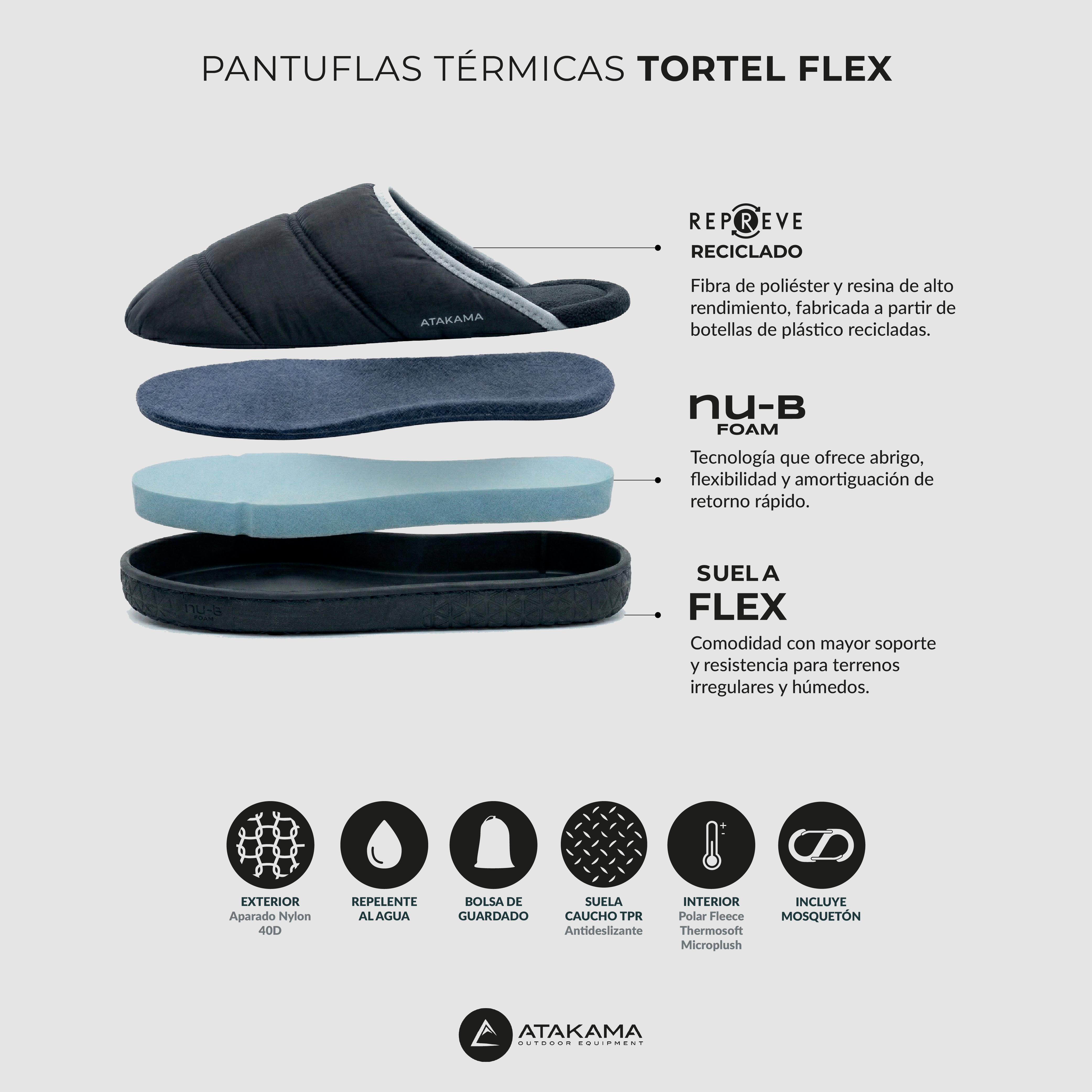Pantufla térmica Tortel FLEX Nu-B Foam Negro