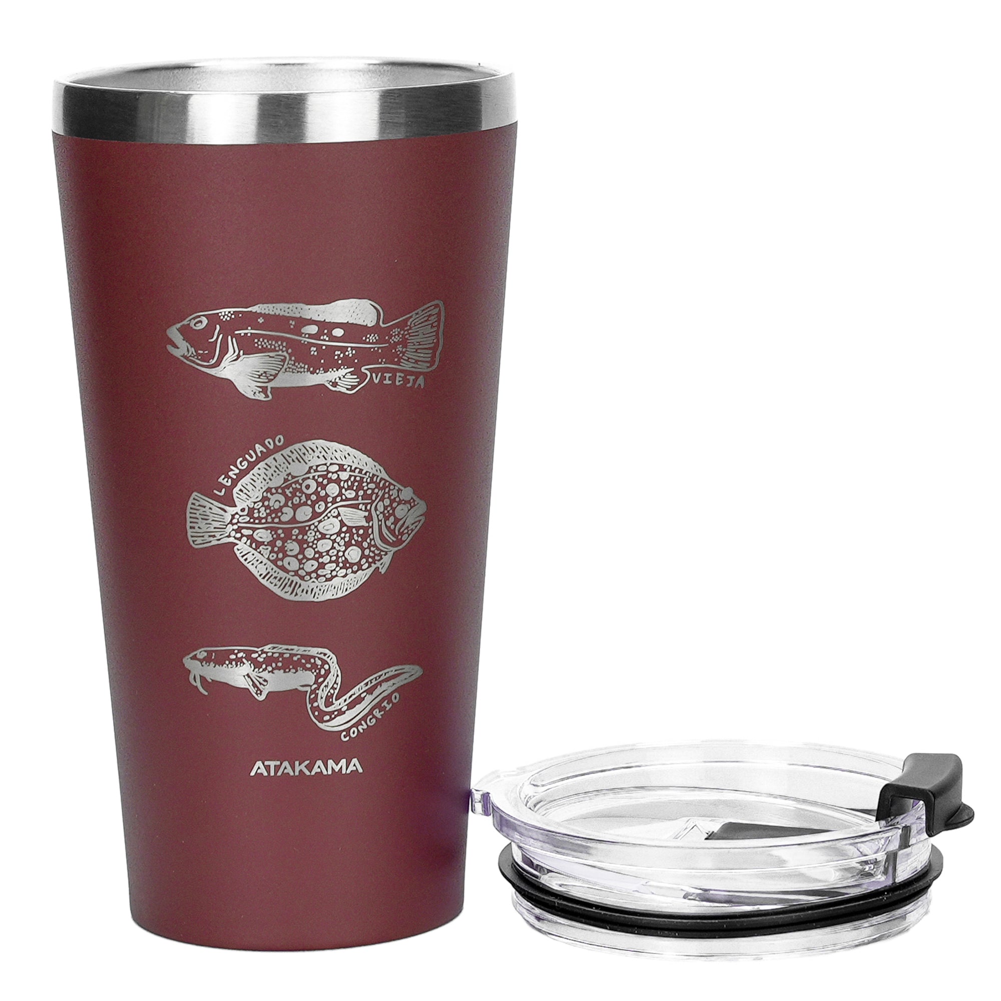 Vaso termico tapa burdeo peces vieja lenguado congrio 480 mililitros Atakama Outdoor