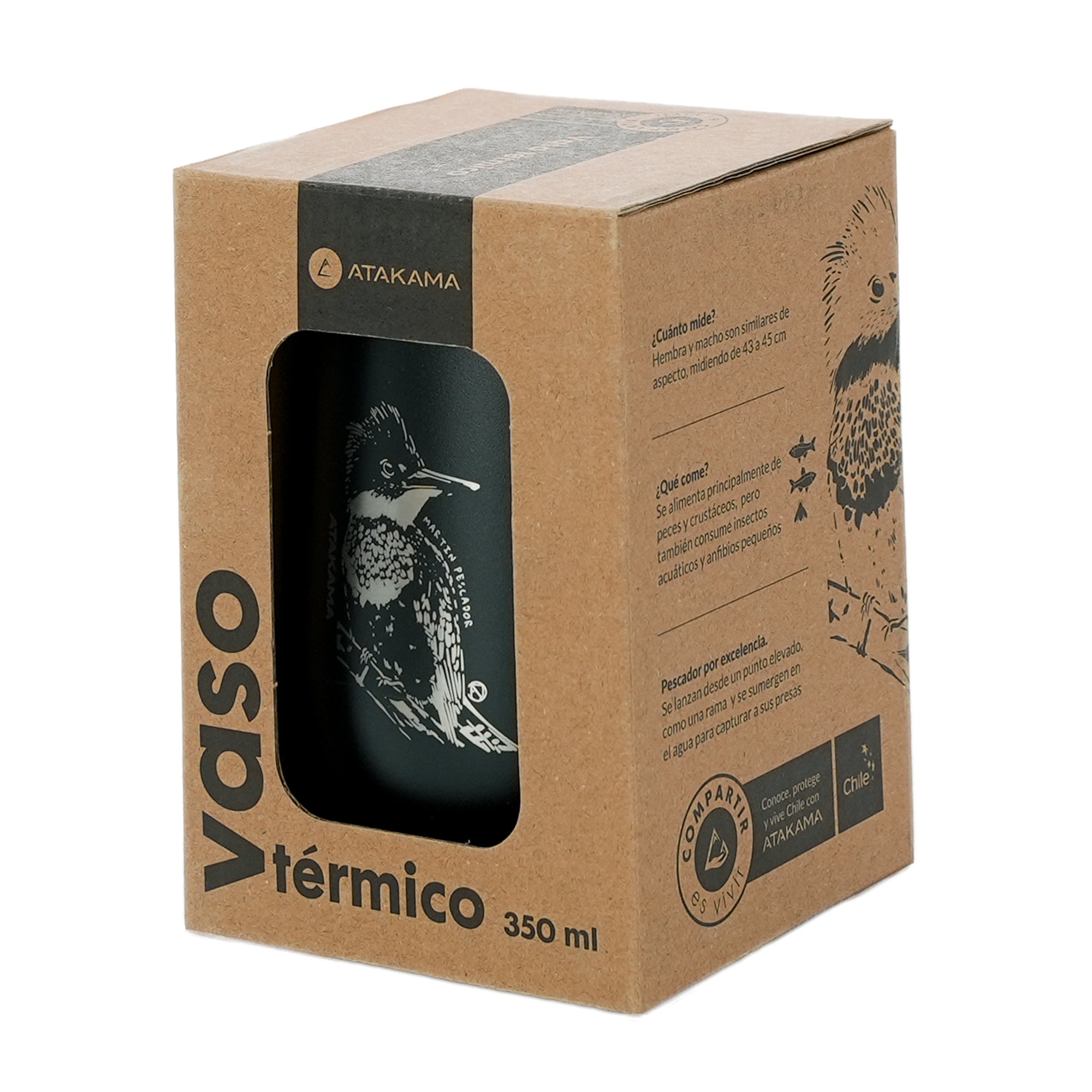 Vaso termico tapa negro ave martin pescador 350 mililitros Atakama Outdoor