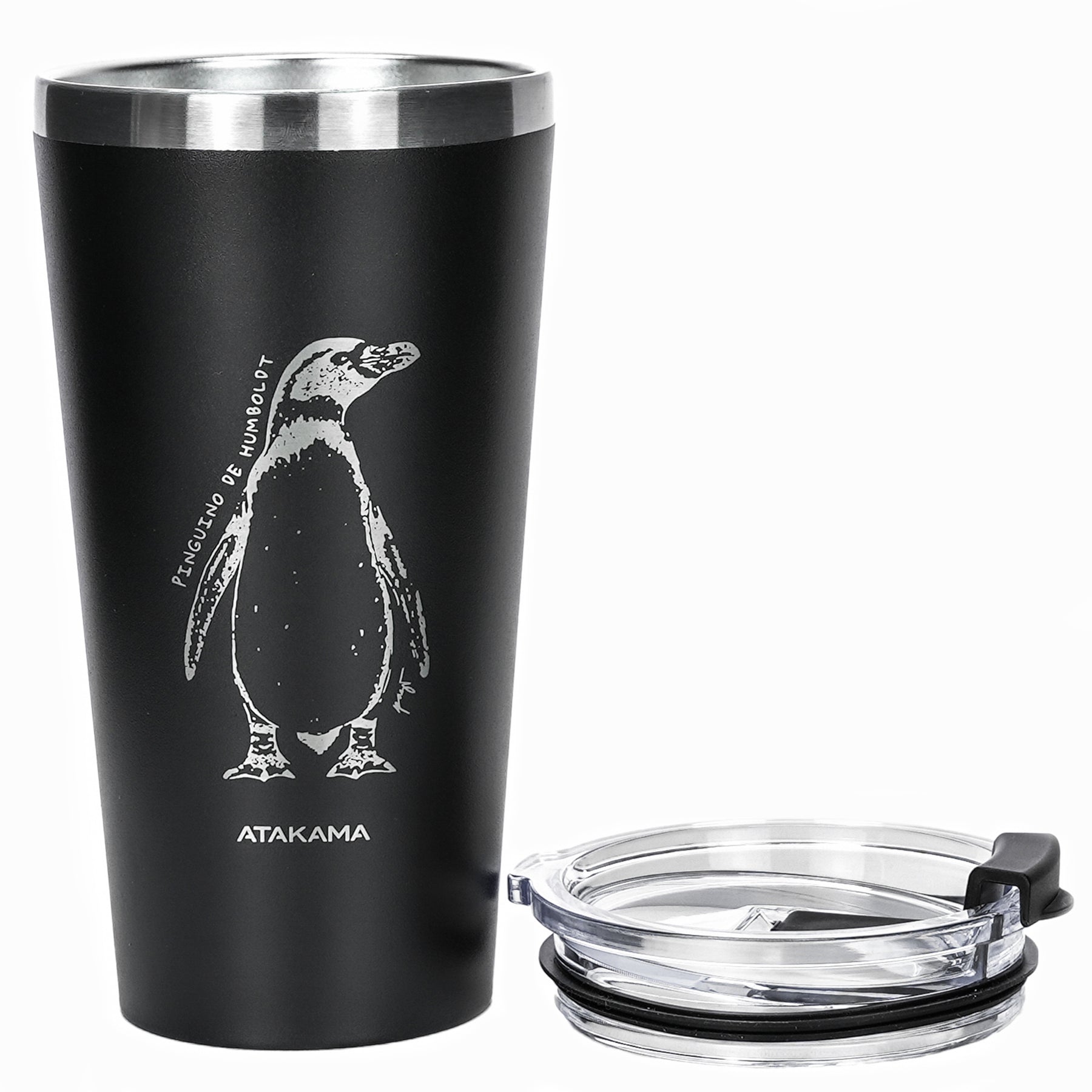 Vaso termico tapa negro pingüino humbolt 480 mililitros Atakama Outdoor